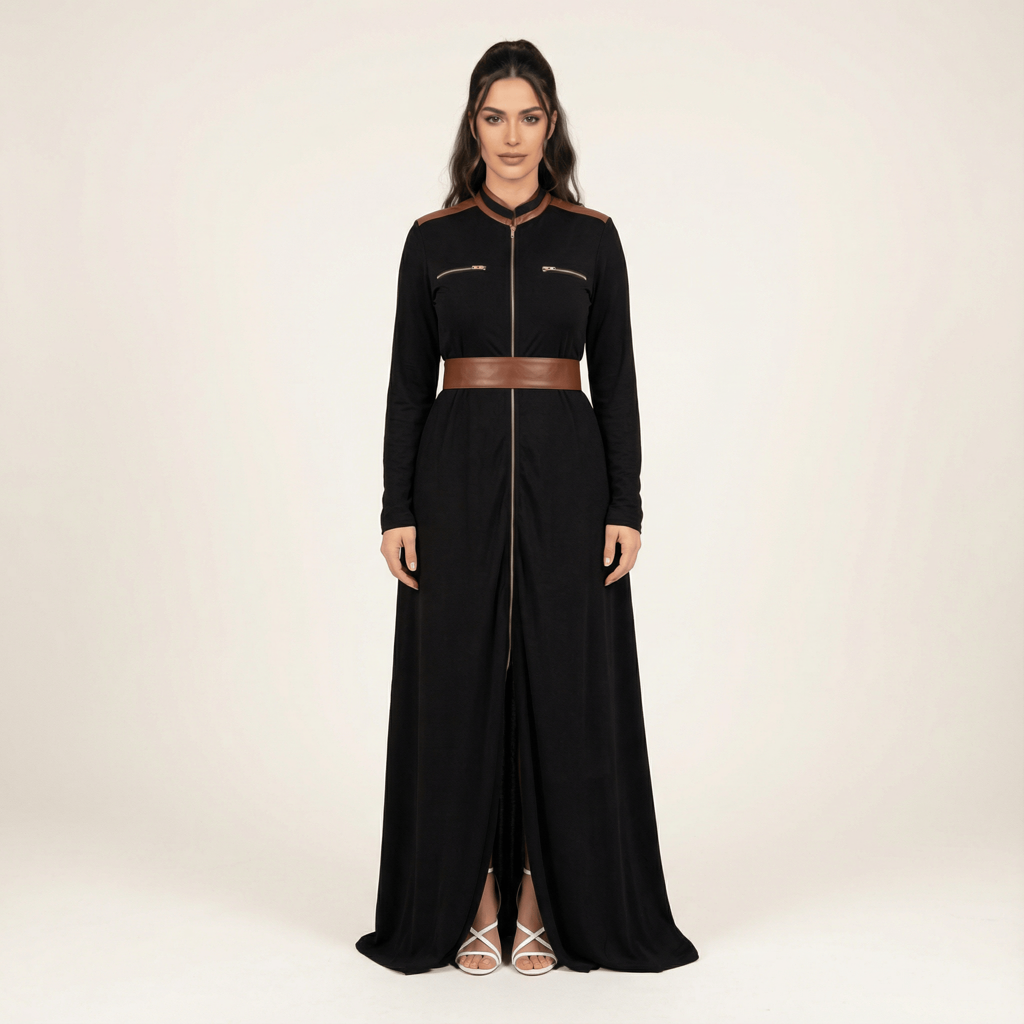 Black Nadia leather detail maxi dress Kabayare