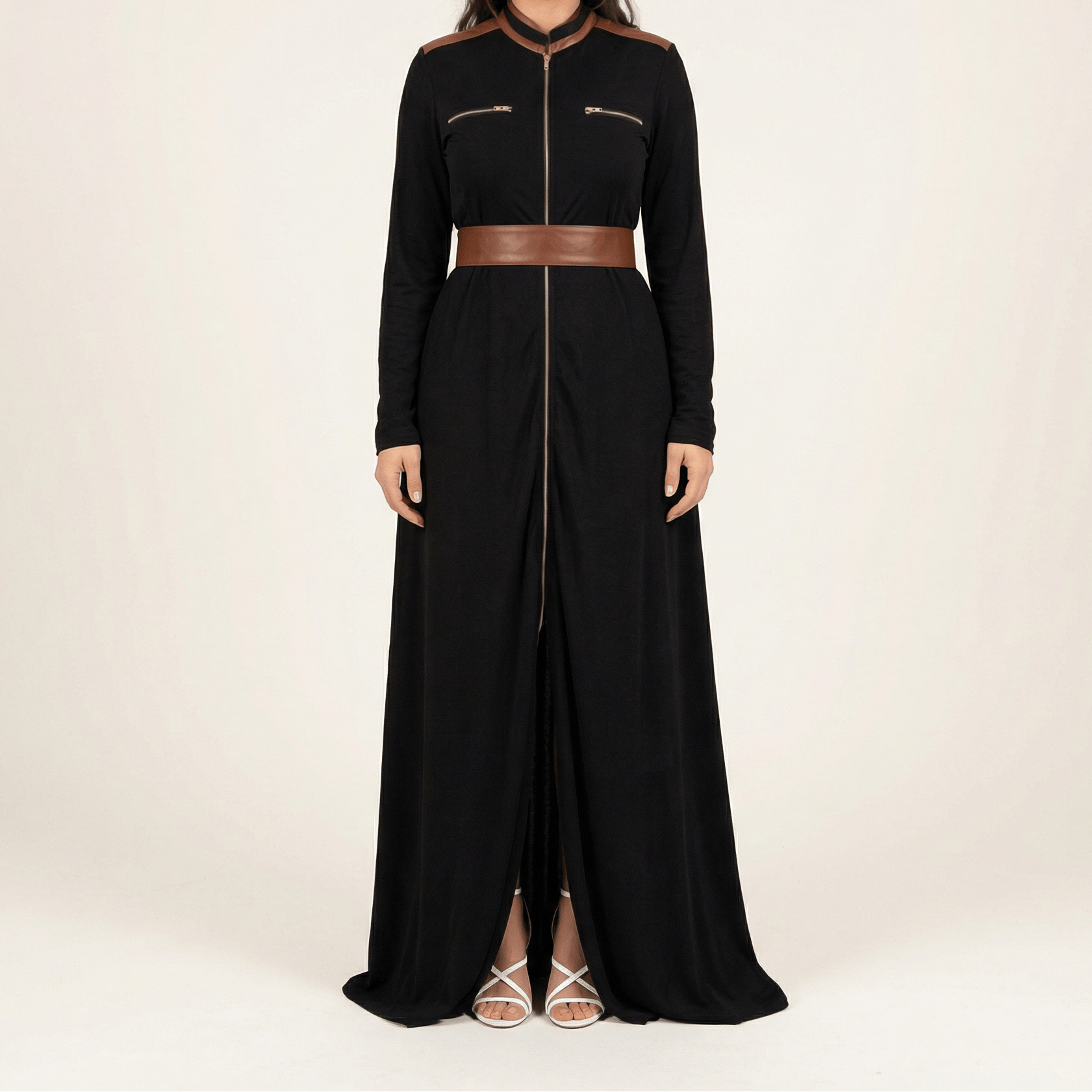 Black Nadia leather detail maxi dress Kabayare