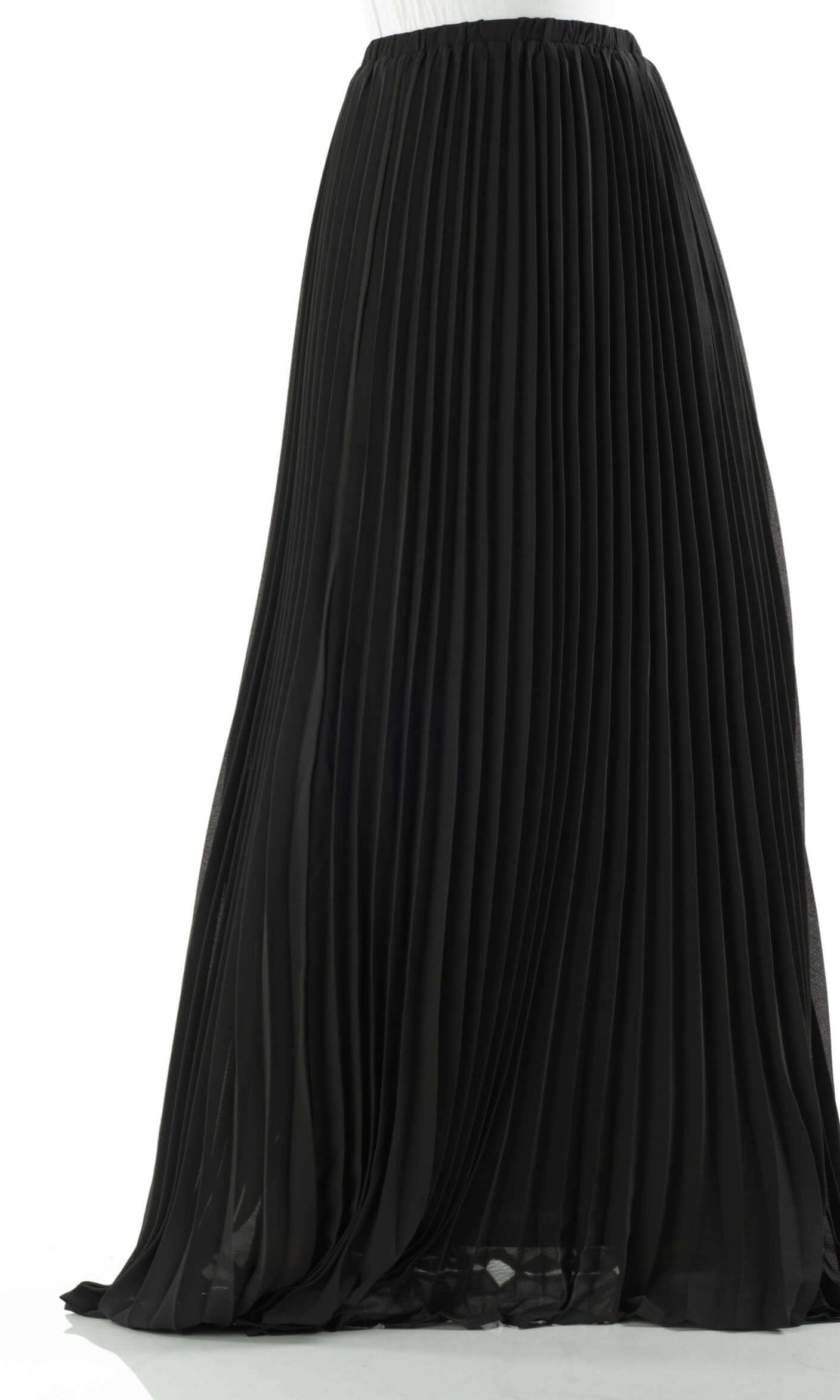 Black pleated chiffon Maxi Skirt Kabayare
