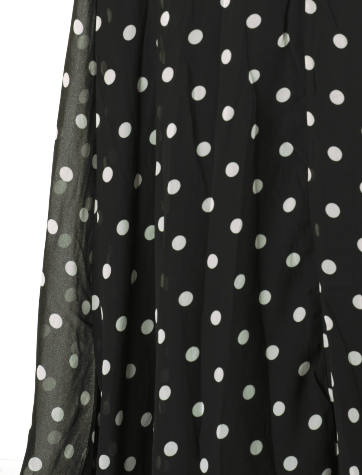 Black Polka Dot Verona Bell Sleeve Modest Maxi Dress: chiffon detail