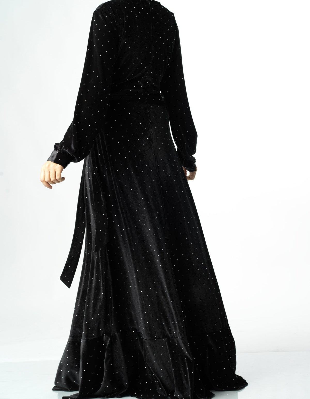 Black wrapped velvet modest maxi dress Kabayare
