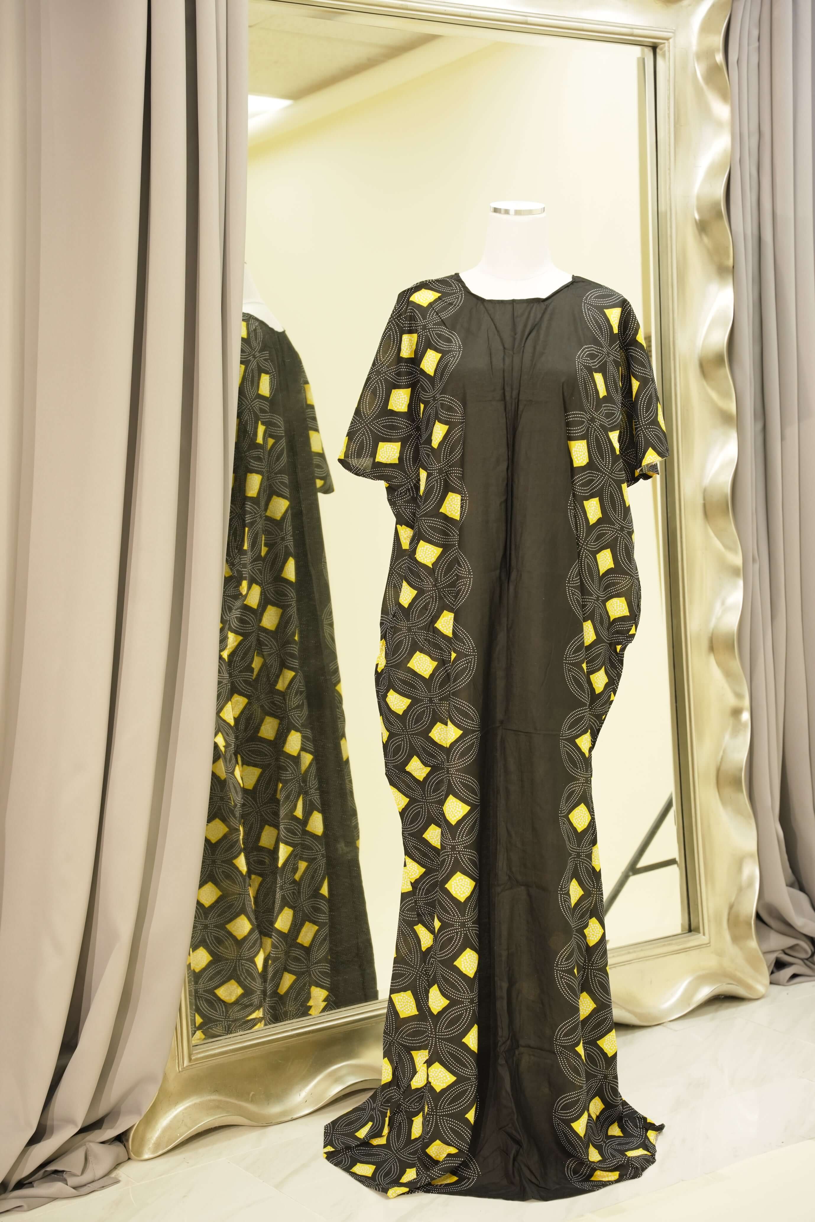 Black-yellow Marwa print bati dress Kabayare