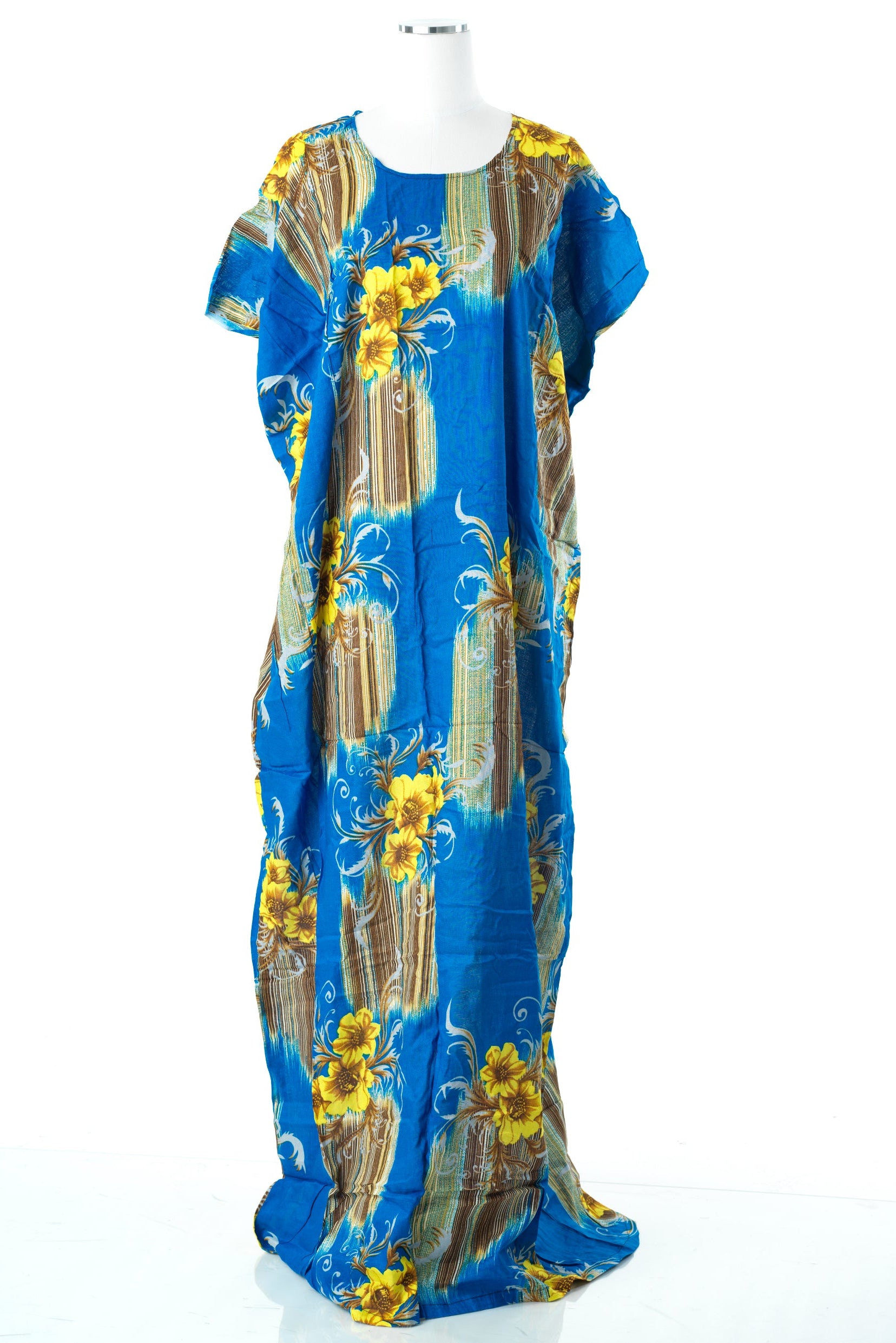 Blue and yellow floral print bati dress Kabayare