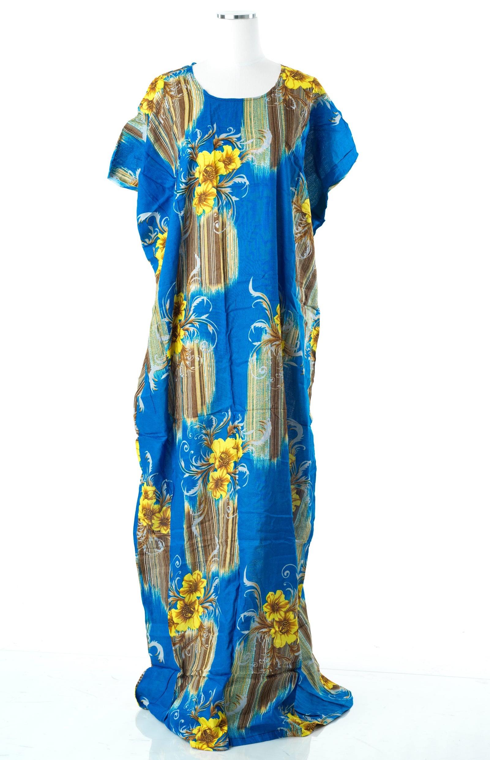 Blue and yellow floral print bati dress Kabayare