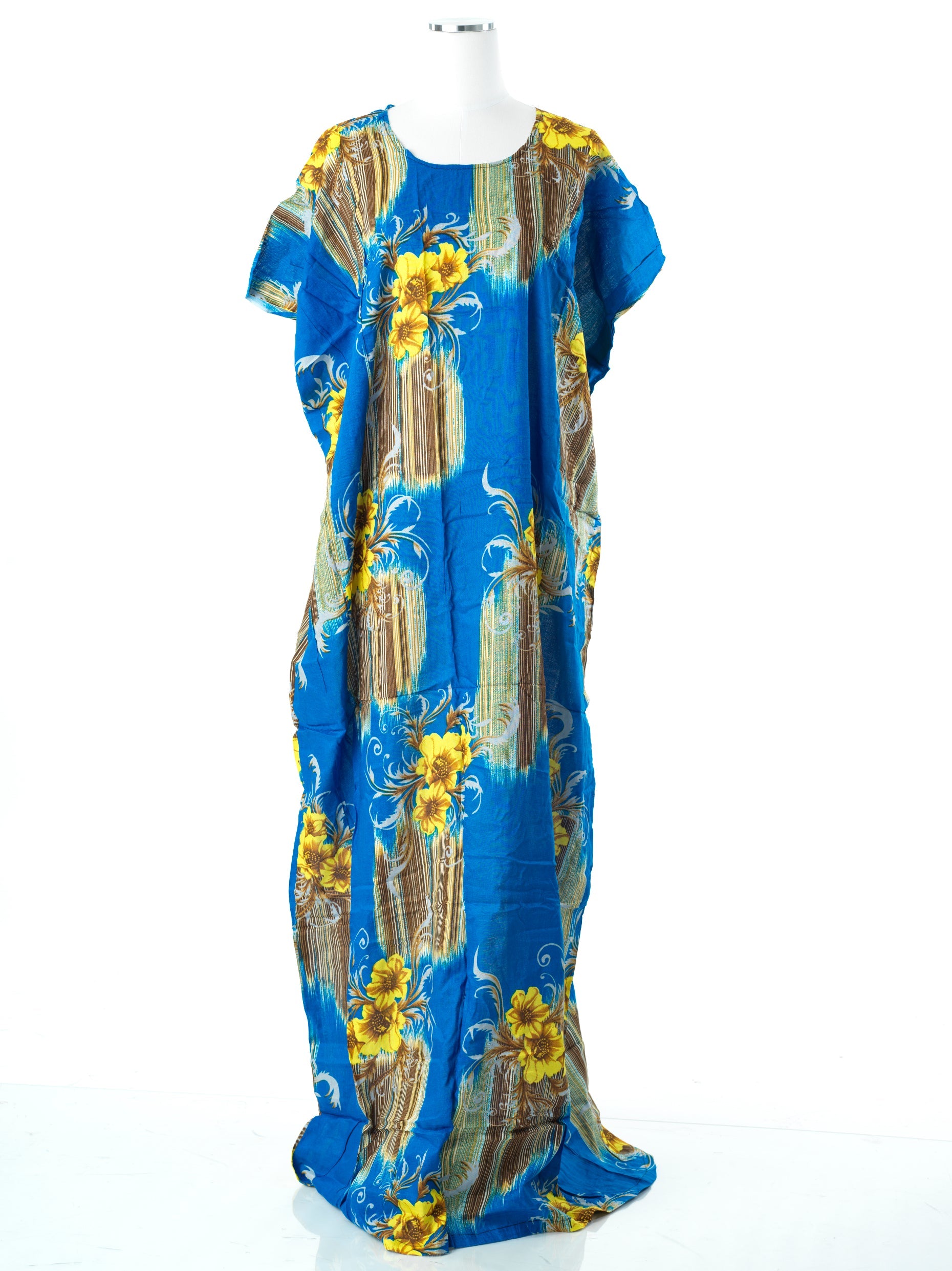 Blue and yellow floral print bati dress Kabayare