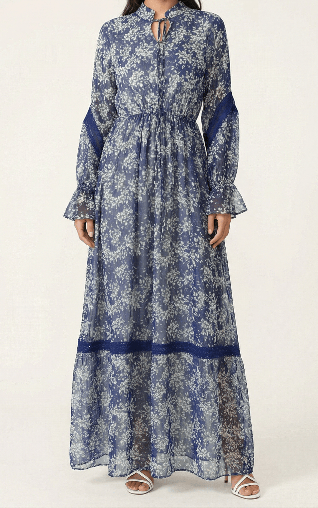 Blue Juliet print long sleeve maxi dress Kabayare