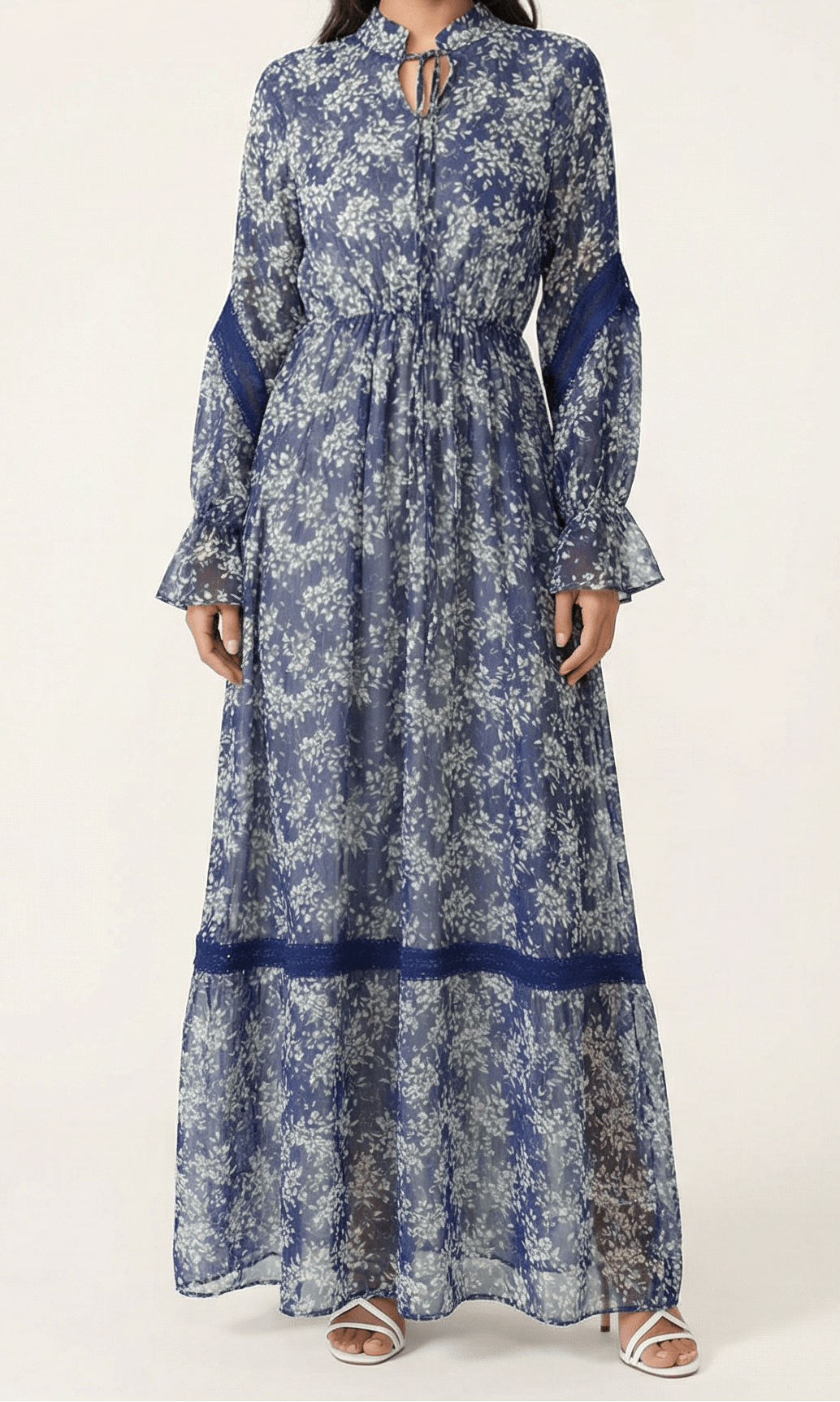 Blue Juliet print long sleeve maxi dress Kabayare
