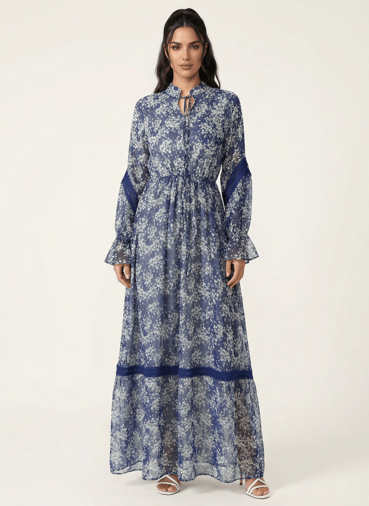 Blue Juliet print long sleeve maxi dress Kabayare