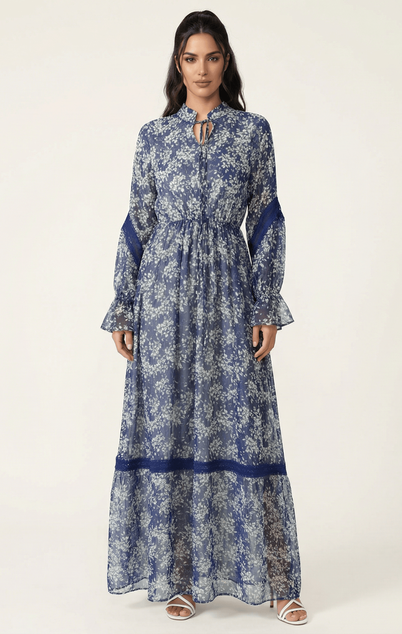 Blue Juliet print long sleeve maxi dress Kabayare
