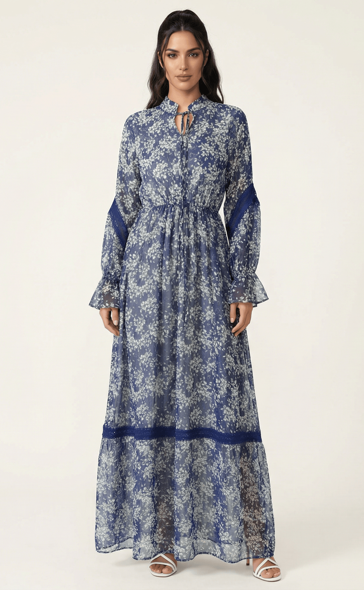 Blue Juliet print long sleeve maxi dress Kabayare