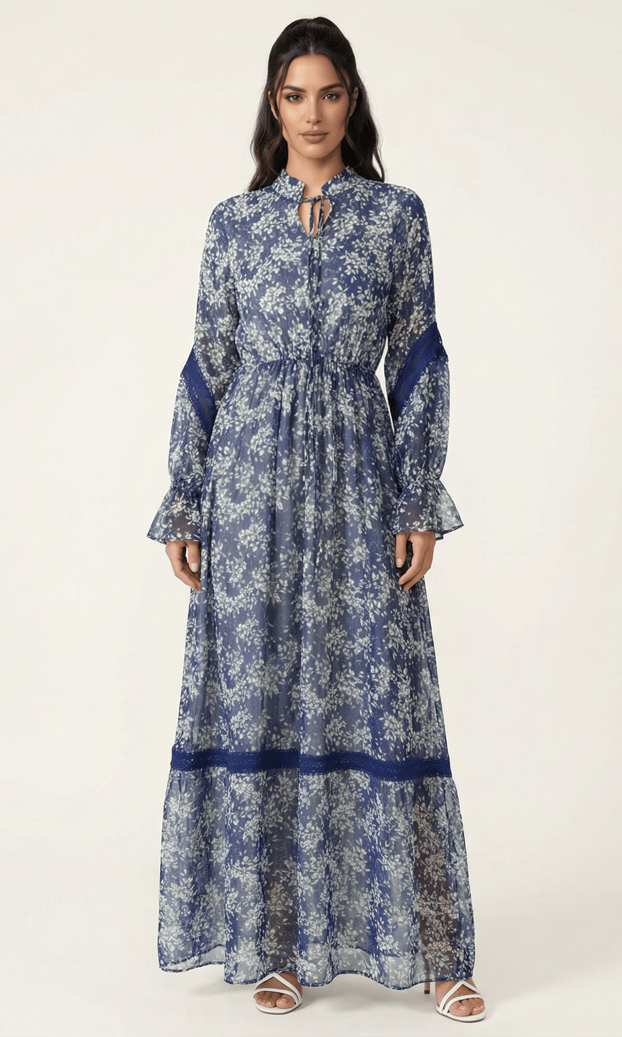 Blue Juliet print long sleeve maxi dress Kabayare
