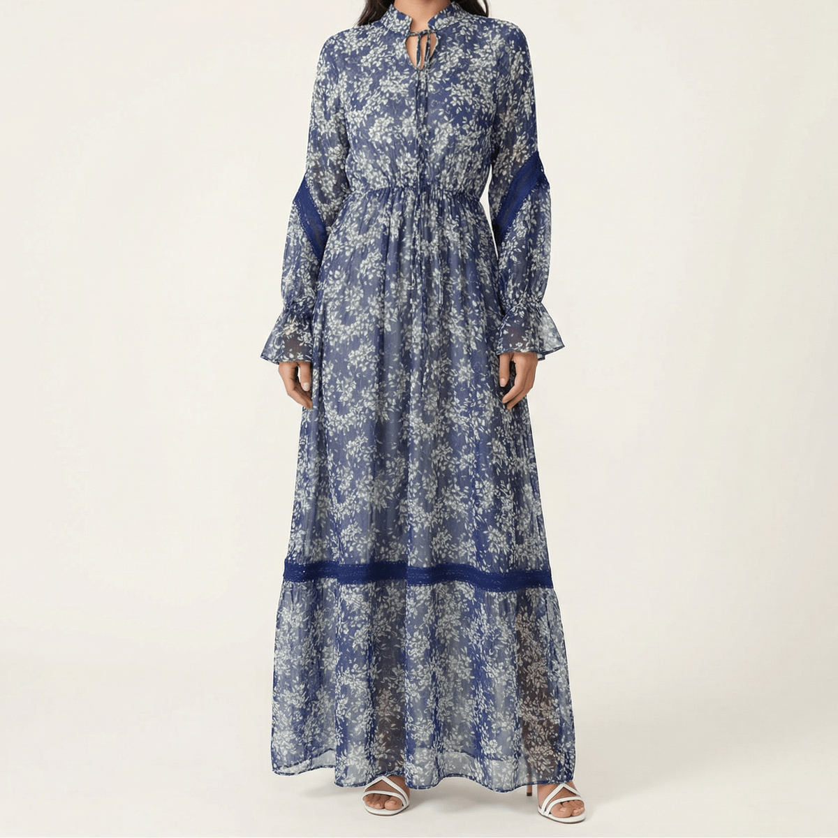 Blue Juliet print long sleeve maxi dress Kabayare