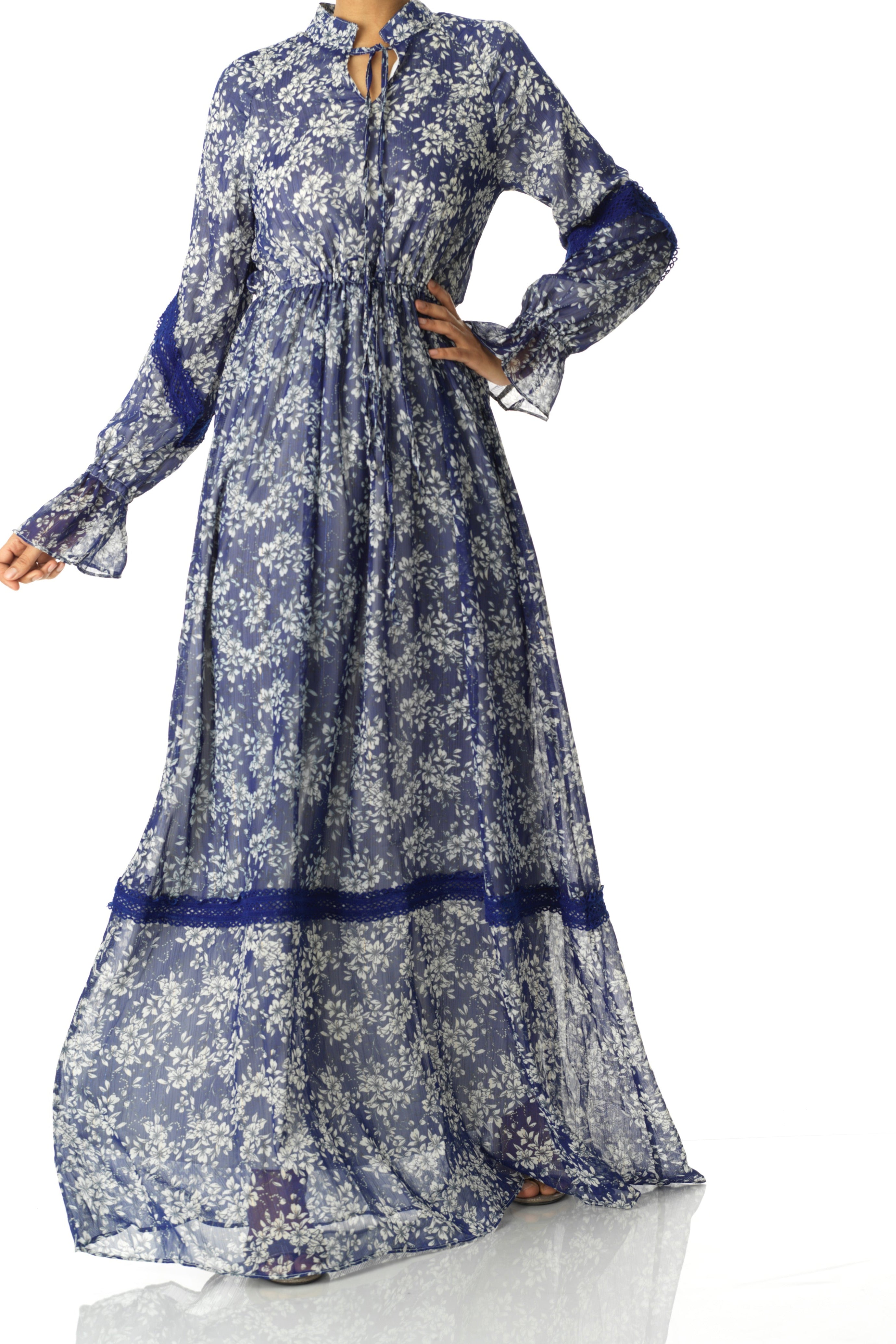 Blue Juliet print long sleeve maxi dress Kabayare