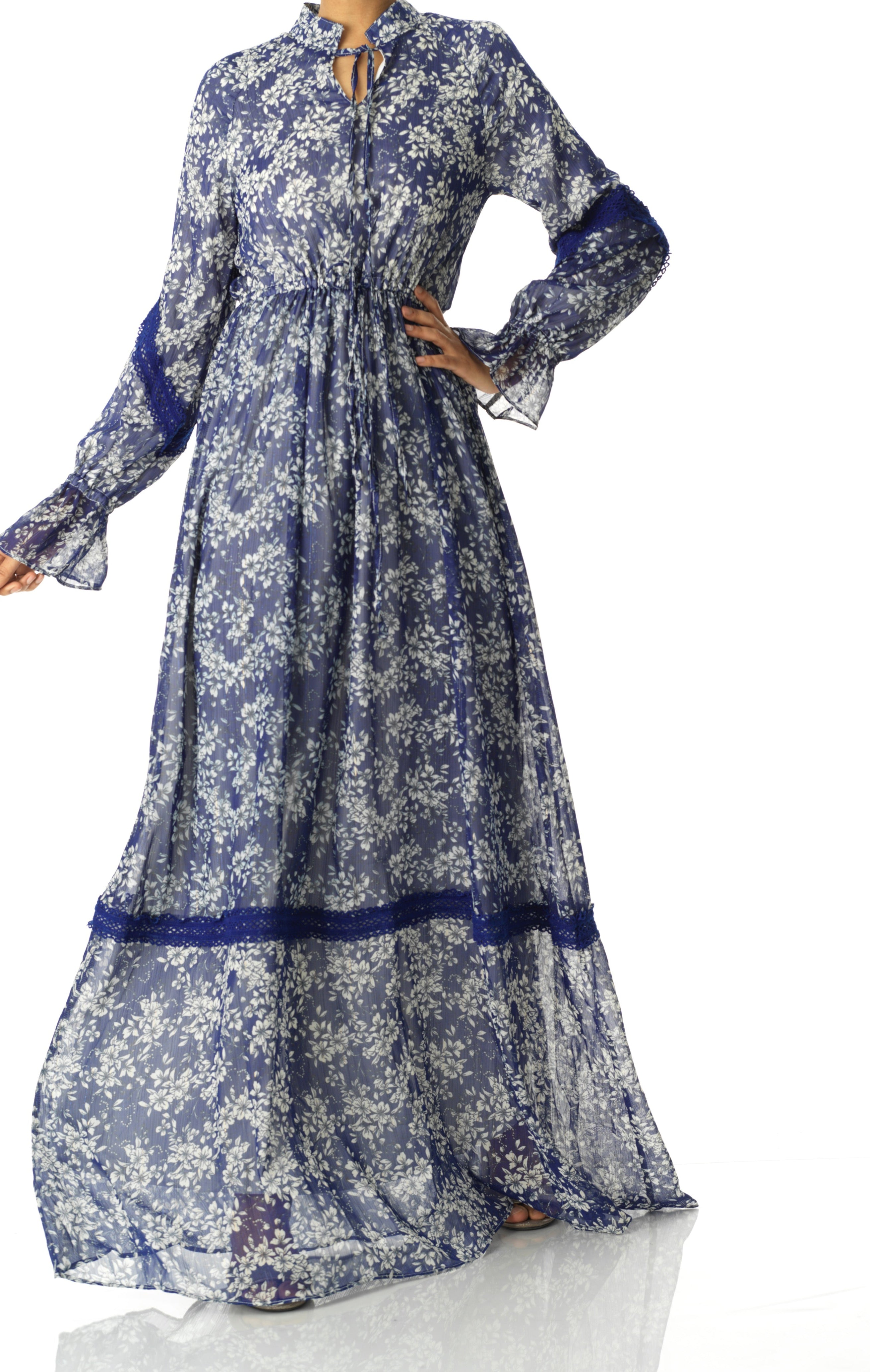 Blue Juliet print long sleeve maxi dress Kabayare