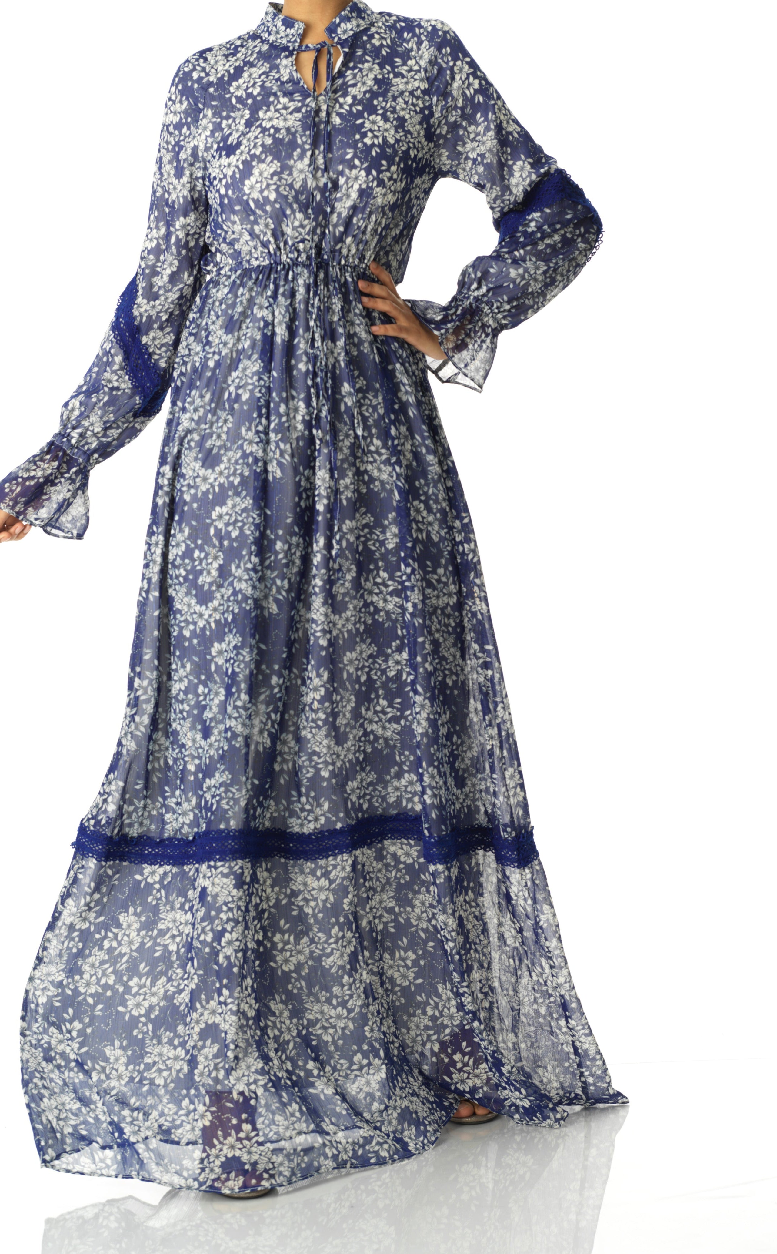 Blue Juliet print long sleeve maxi dress Kabayare
