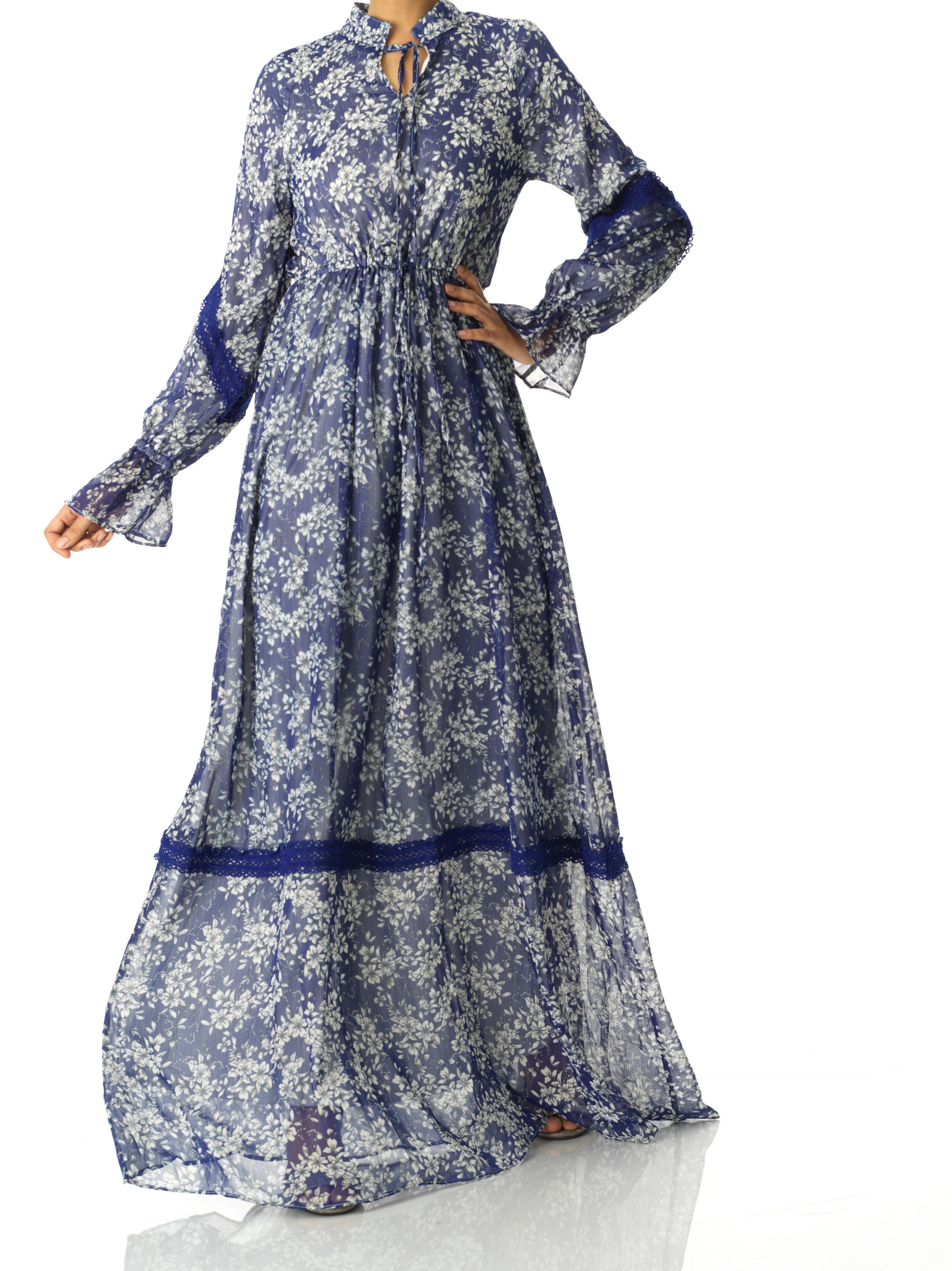 Blue Juliet print long sleeve maxi dress Kabayare