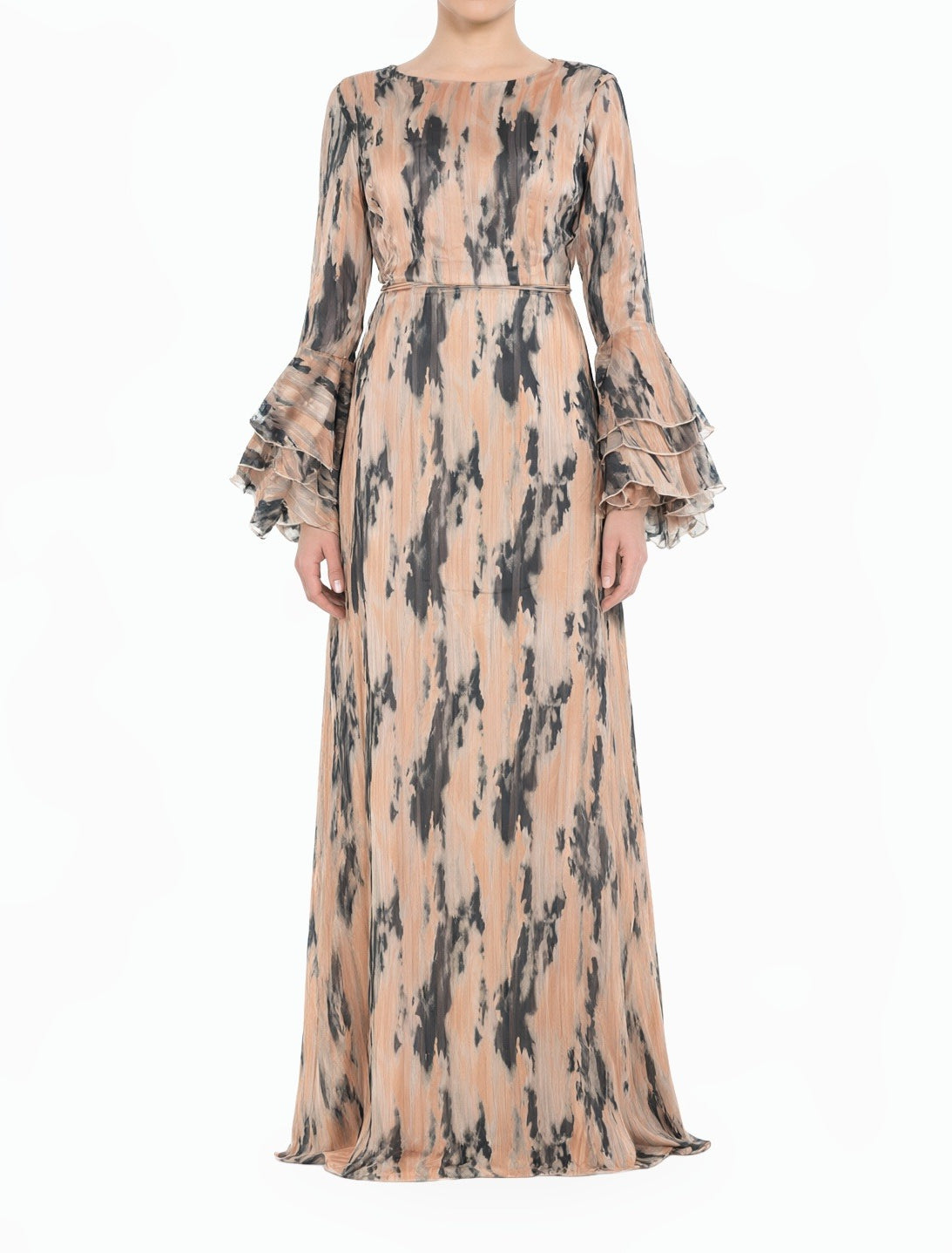 Blush Brushstroke Verona Bell Sleeve Modest Maxi Dress Kabayare