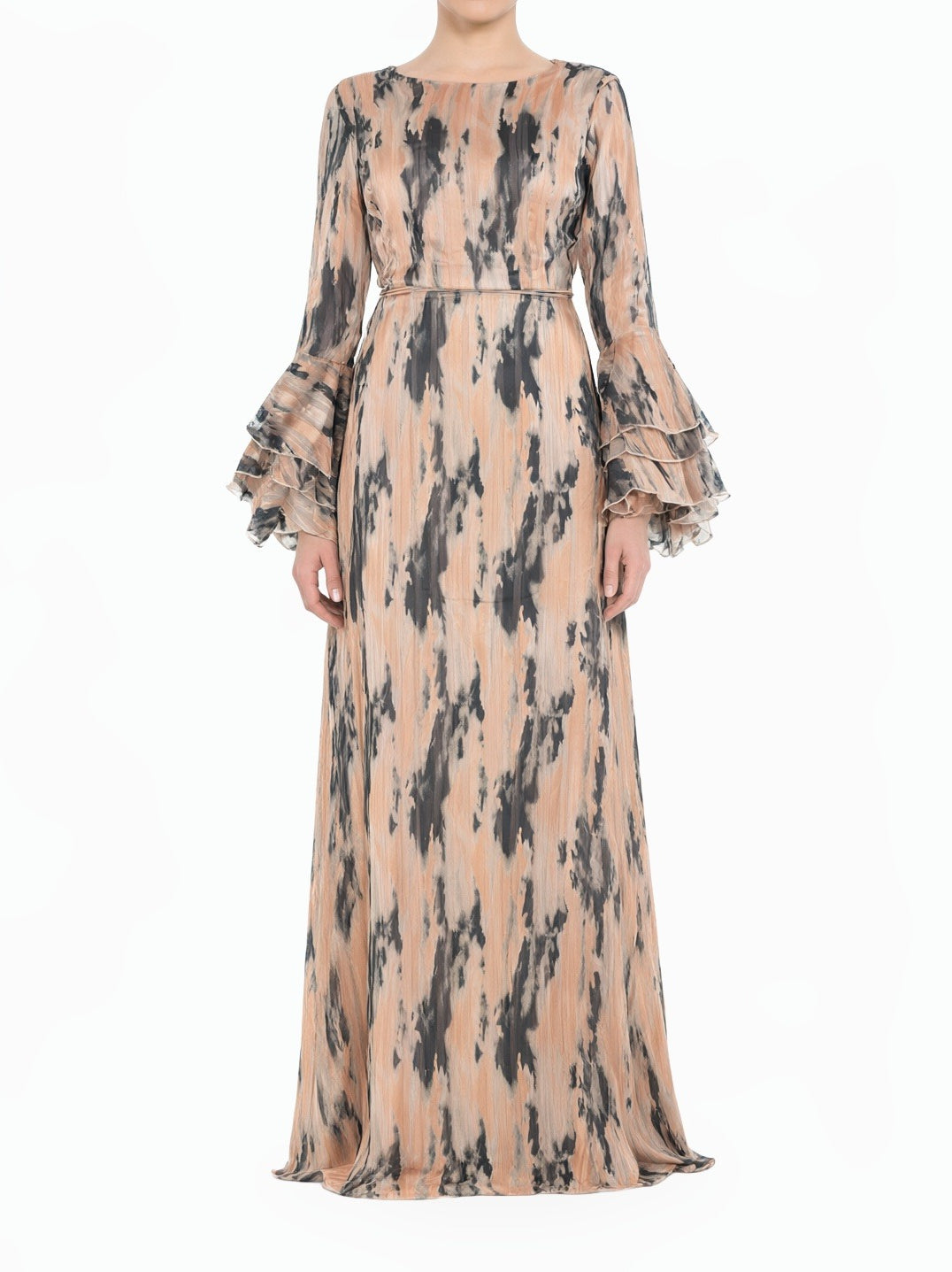 Blush Brushstroke Verona Bell Sleeve Modest Maxi Dress Kabayare