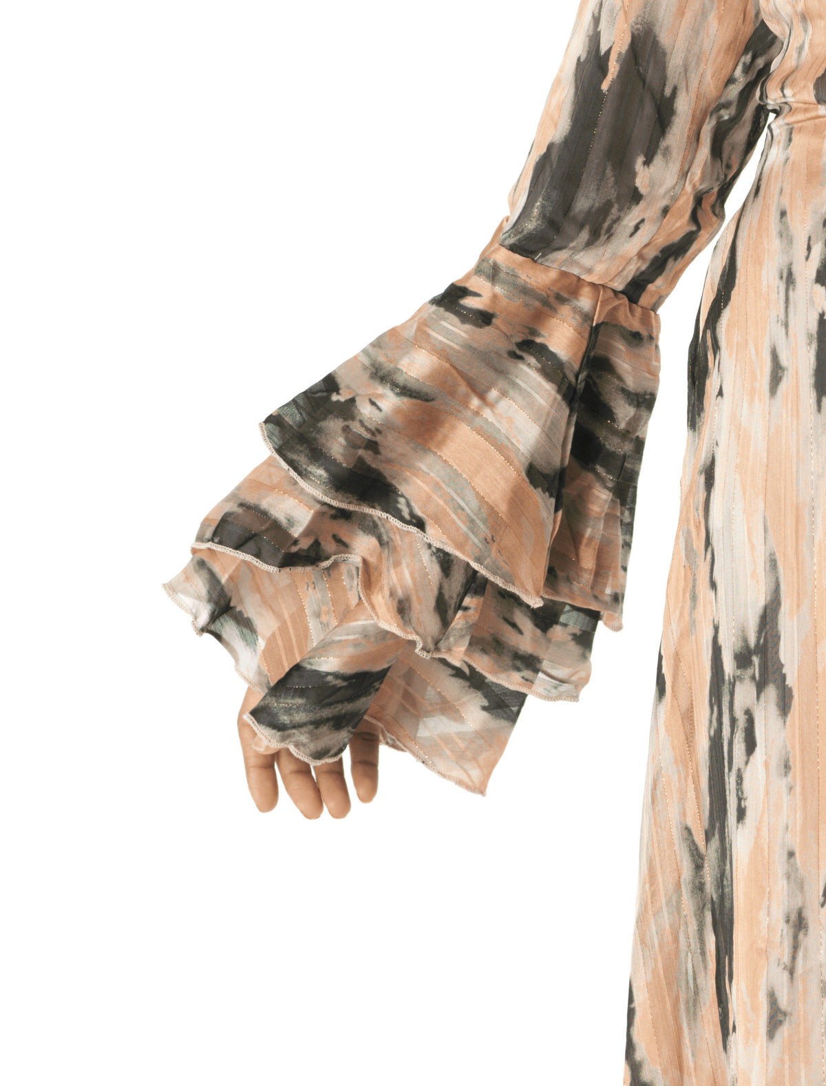 Blush Brushstroke Verona Bell Sleeve Modest Maxi Dress: cuff detail