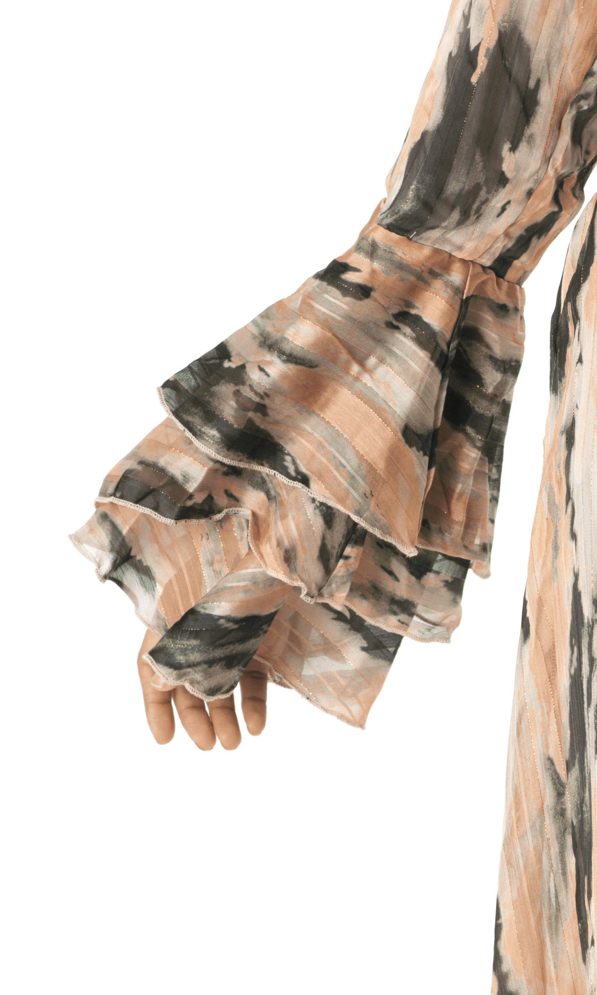 Blush Brushstroke Verona Bell Sleeve Modest Maxi Dress: cuff detail