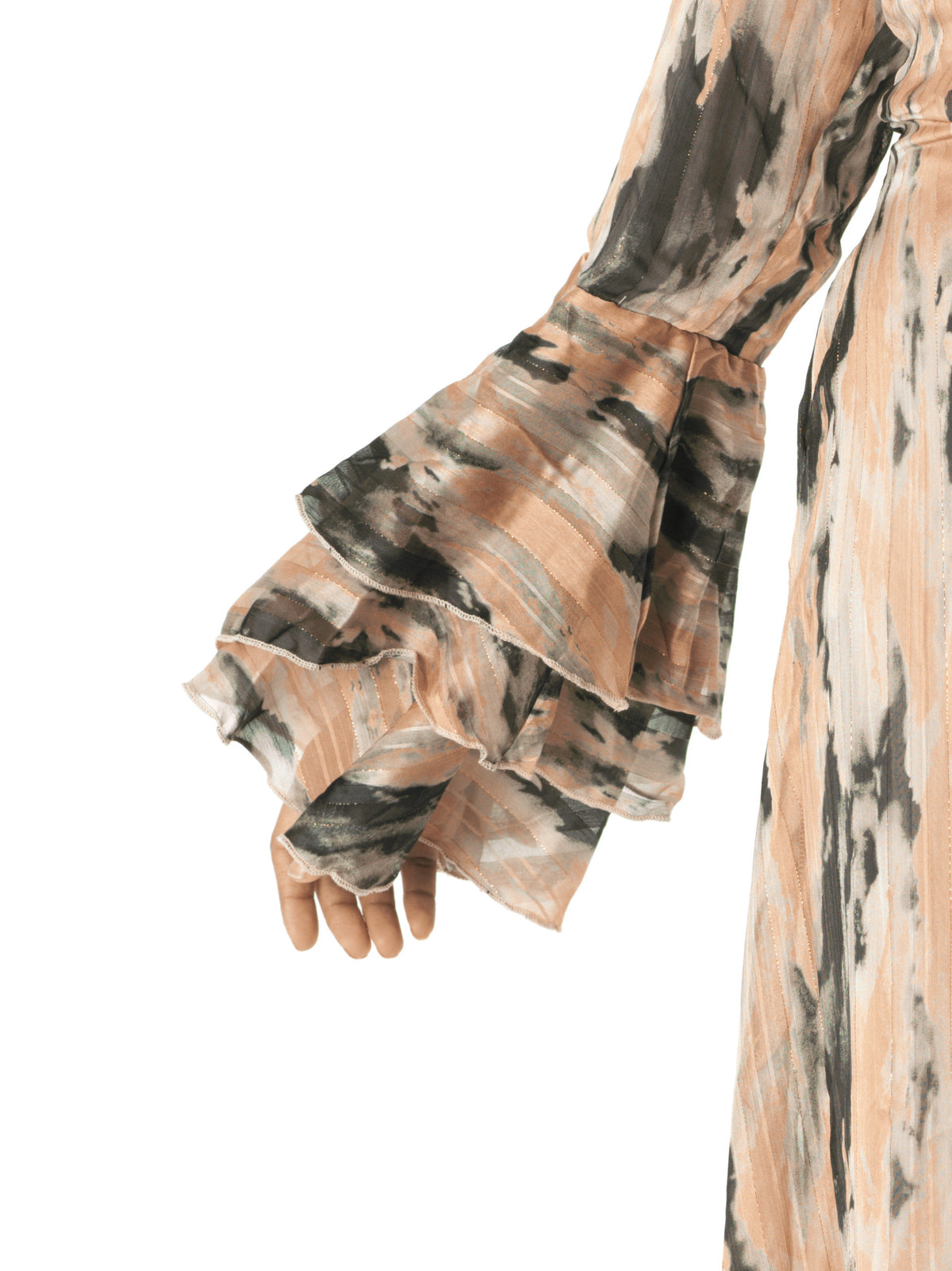 Blush Brushstroke Verona Bell Sleeve Modest Maxi Dress: cuff detail