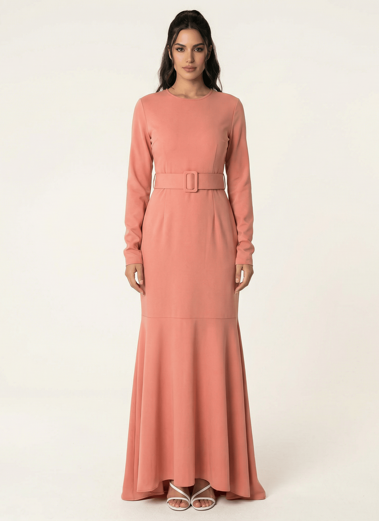 Blush classic silhouette modest dress Kabayare