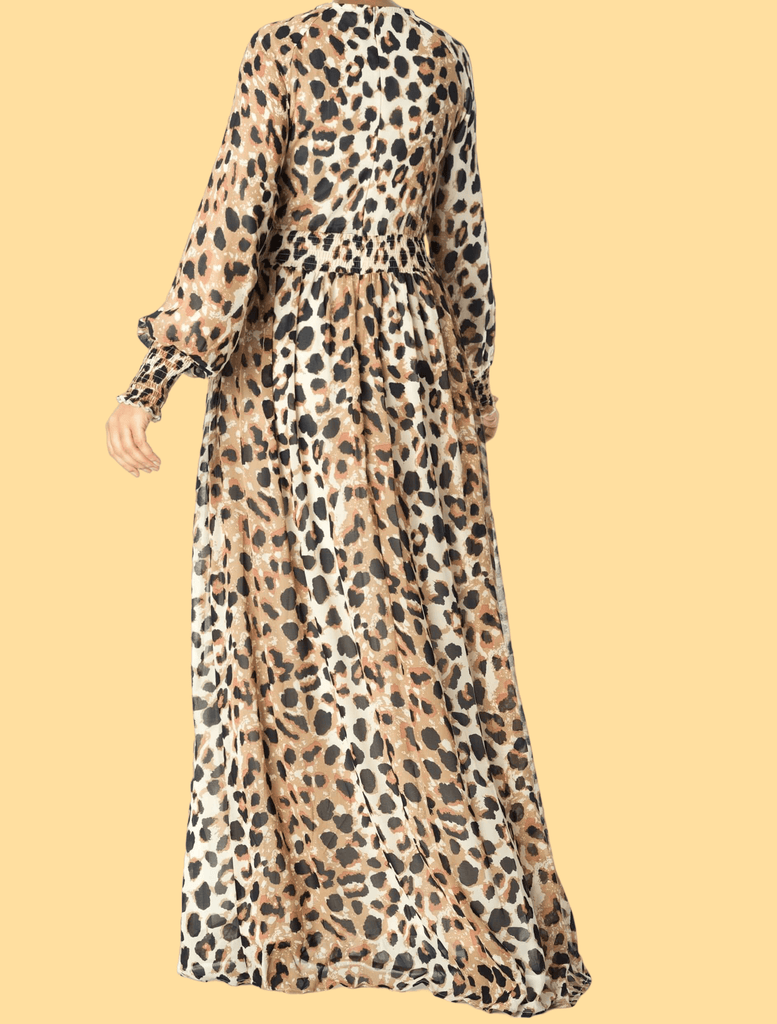 Blush scrunched leopard print maxi modest dress Kabayare