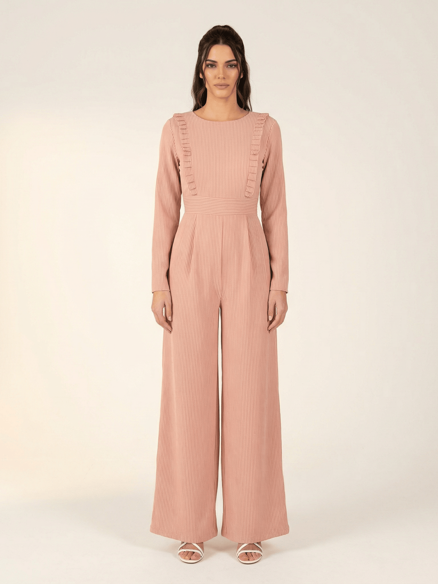 Blush stripes RUFFLES MODEST JUMPSUIT Kabayare