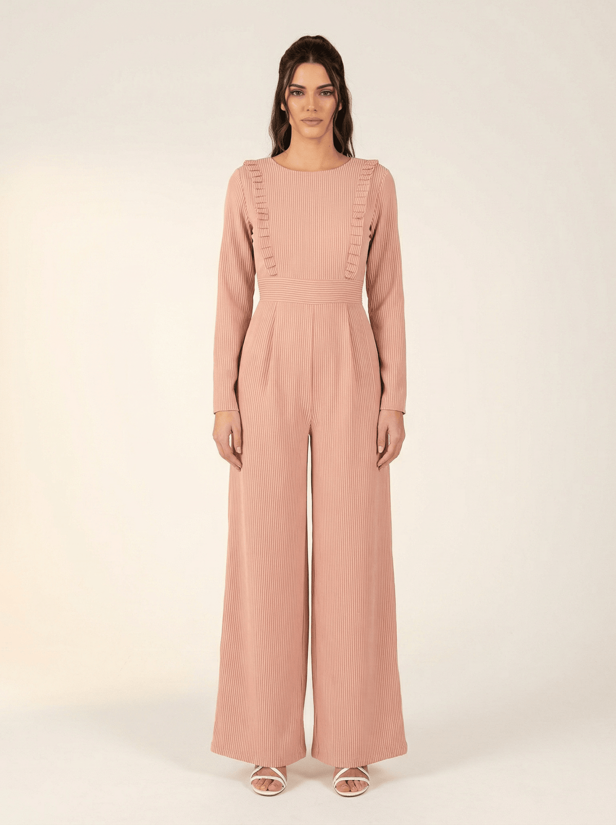 Blush stripes RUFFLES MODEST JUMPSUIT Kabayare
