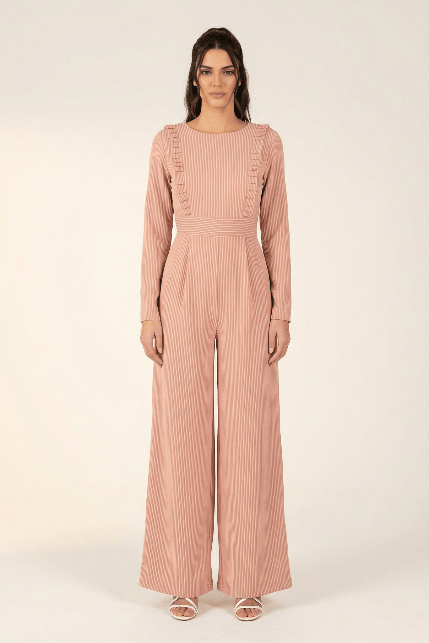 Blush stripes RUFFLES MODEST JUMPSUIT Kabayare