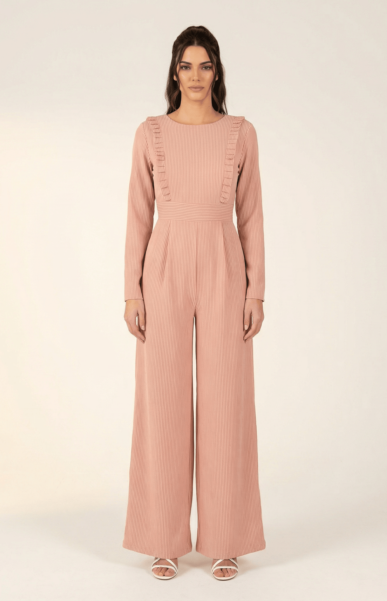 Blush stripes RUFFLES MODEST JUMPSUIT Kabayare