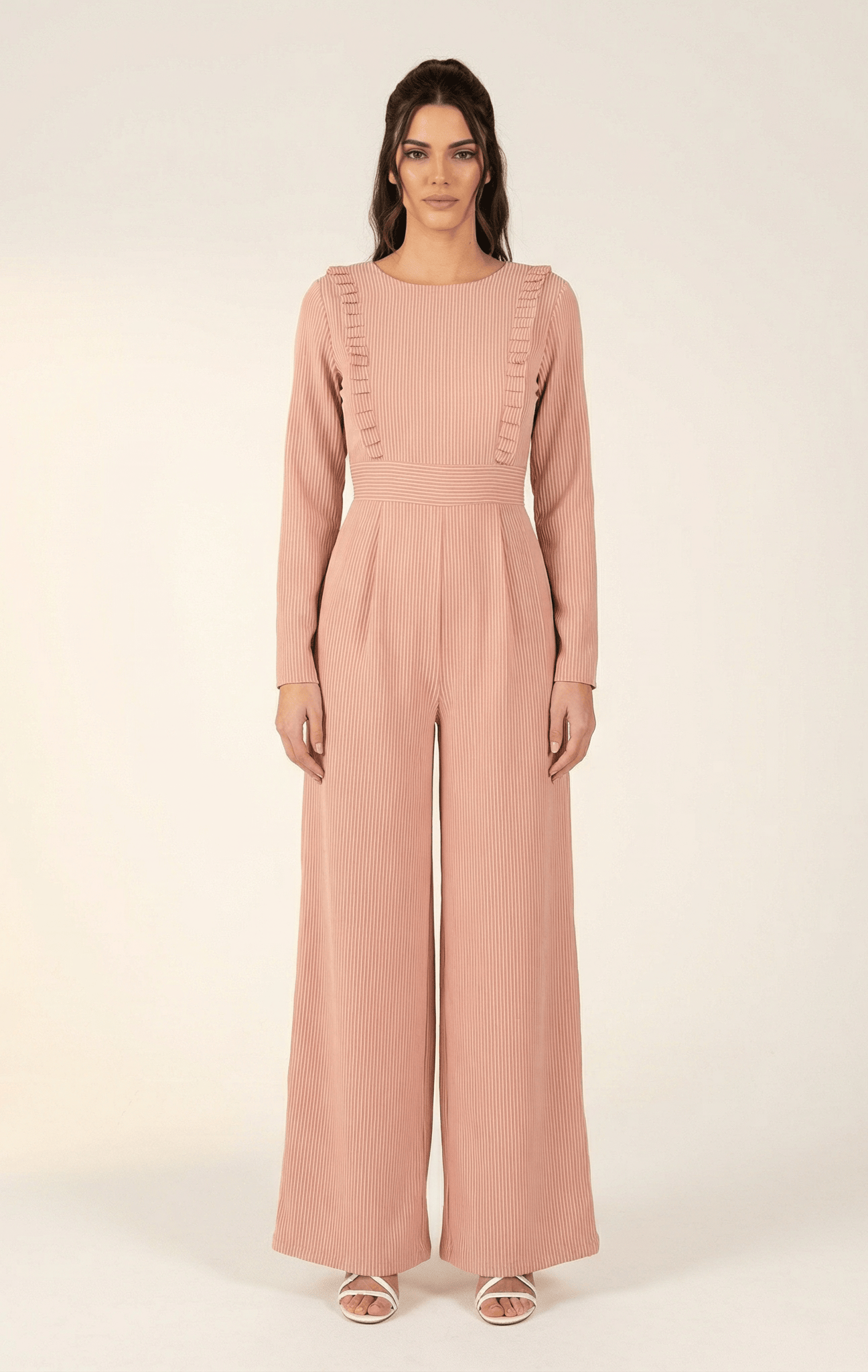 Blush stripes RUFFLES MODEST JUMPSUIT Kabayare