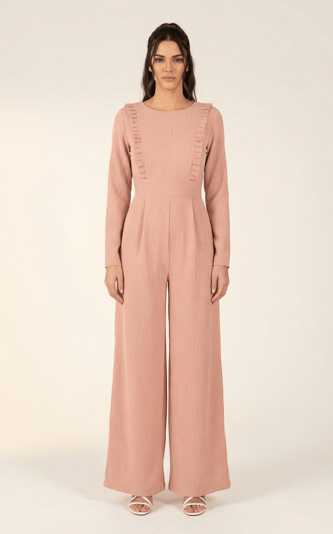 Blush stripes RUFFLES MODEST JUMPSUIT Kabayare