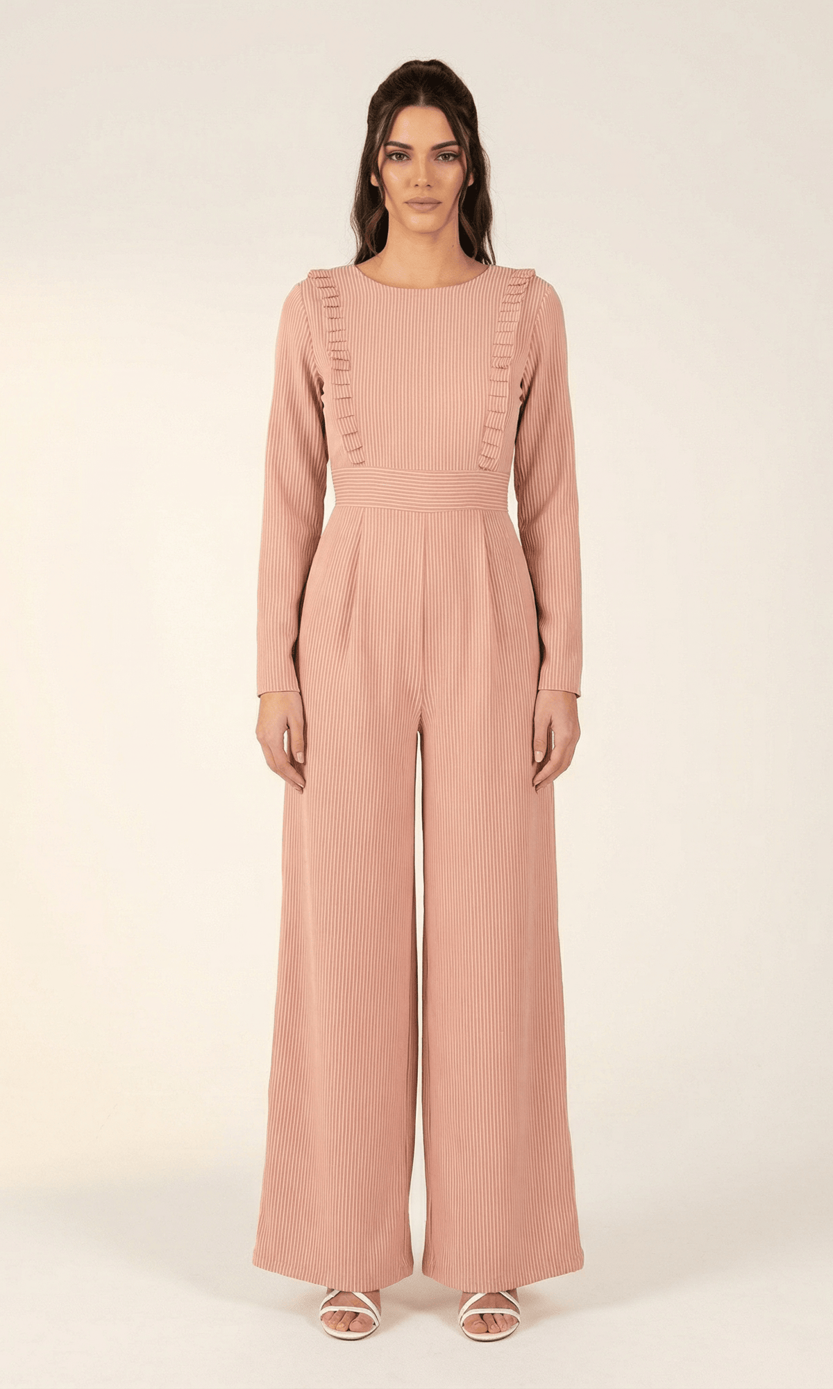 Blush stripes RUFFLES MODEST JUMPSUIT Kabayare