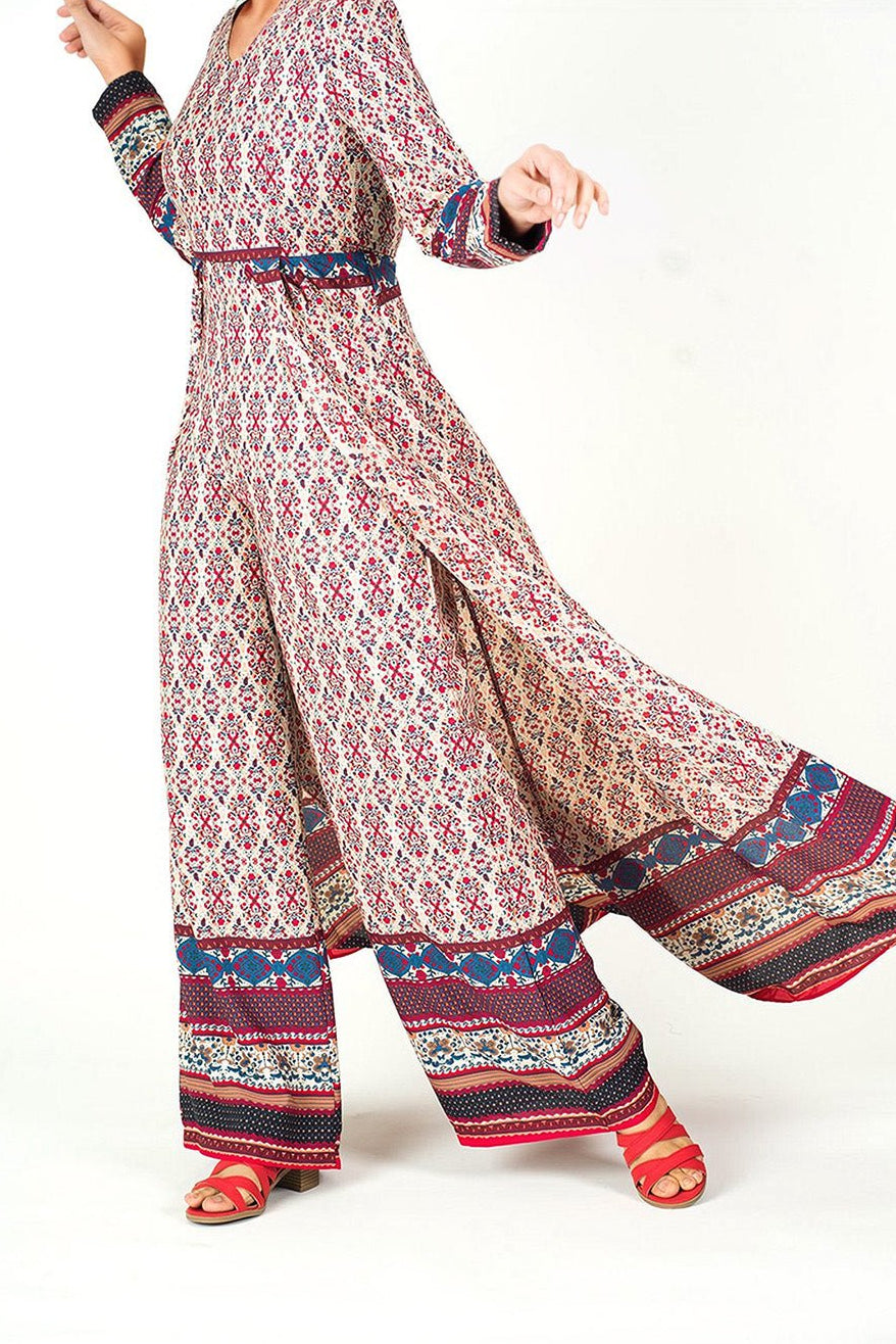 Bohemian Print long sleeve playsuit Maxi Kabayare
