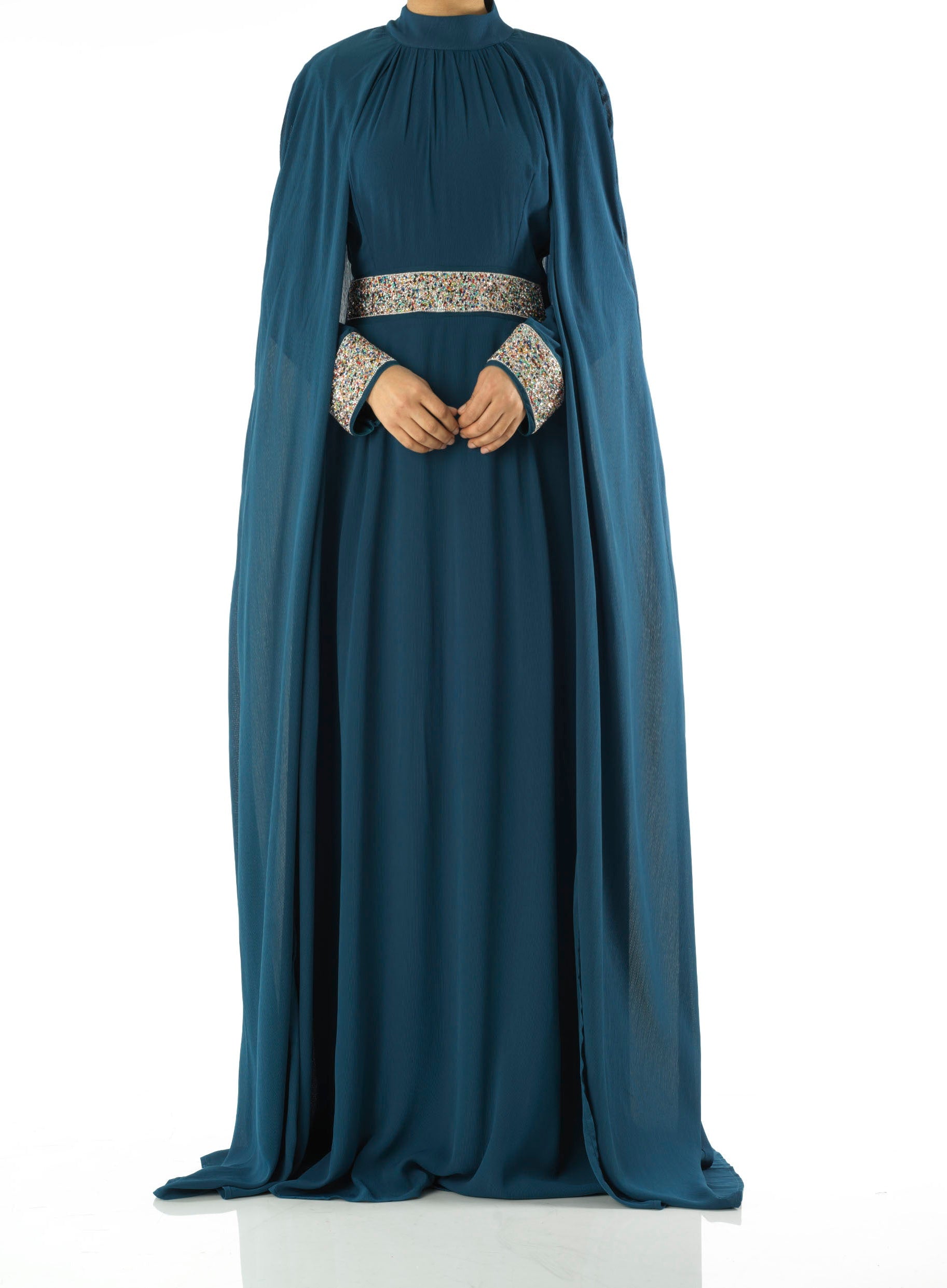 Boqorad crystal cape maxi dress Kabayare