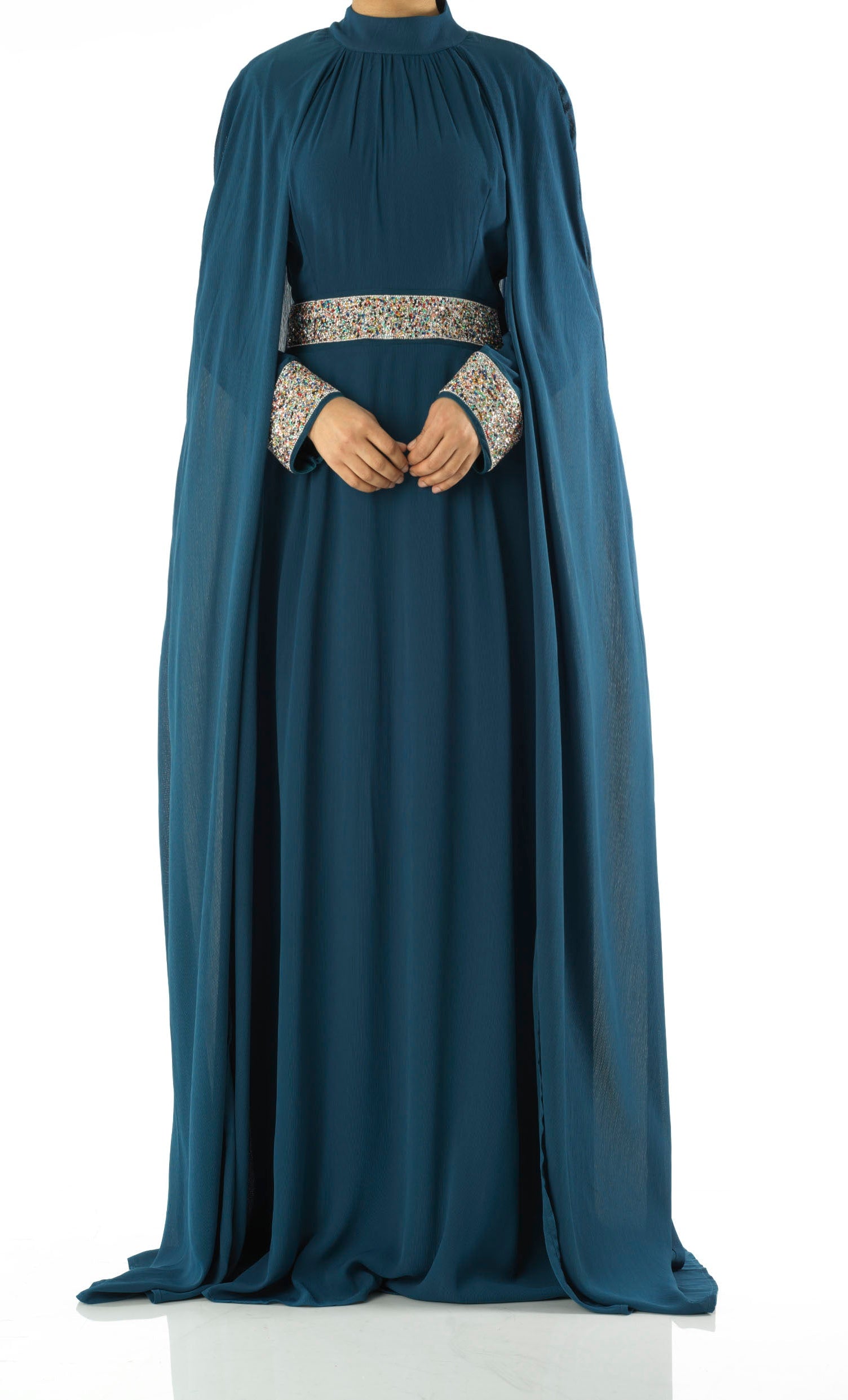 Boqorad crystal cape maxi dress Kabayare