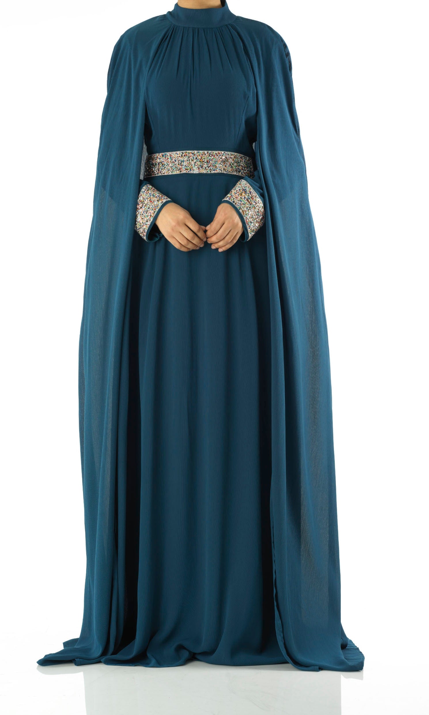 Boqorad crystal cape maxi dress Kabayare