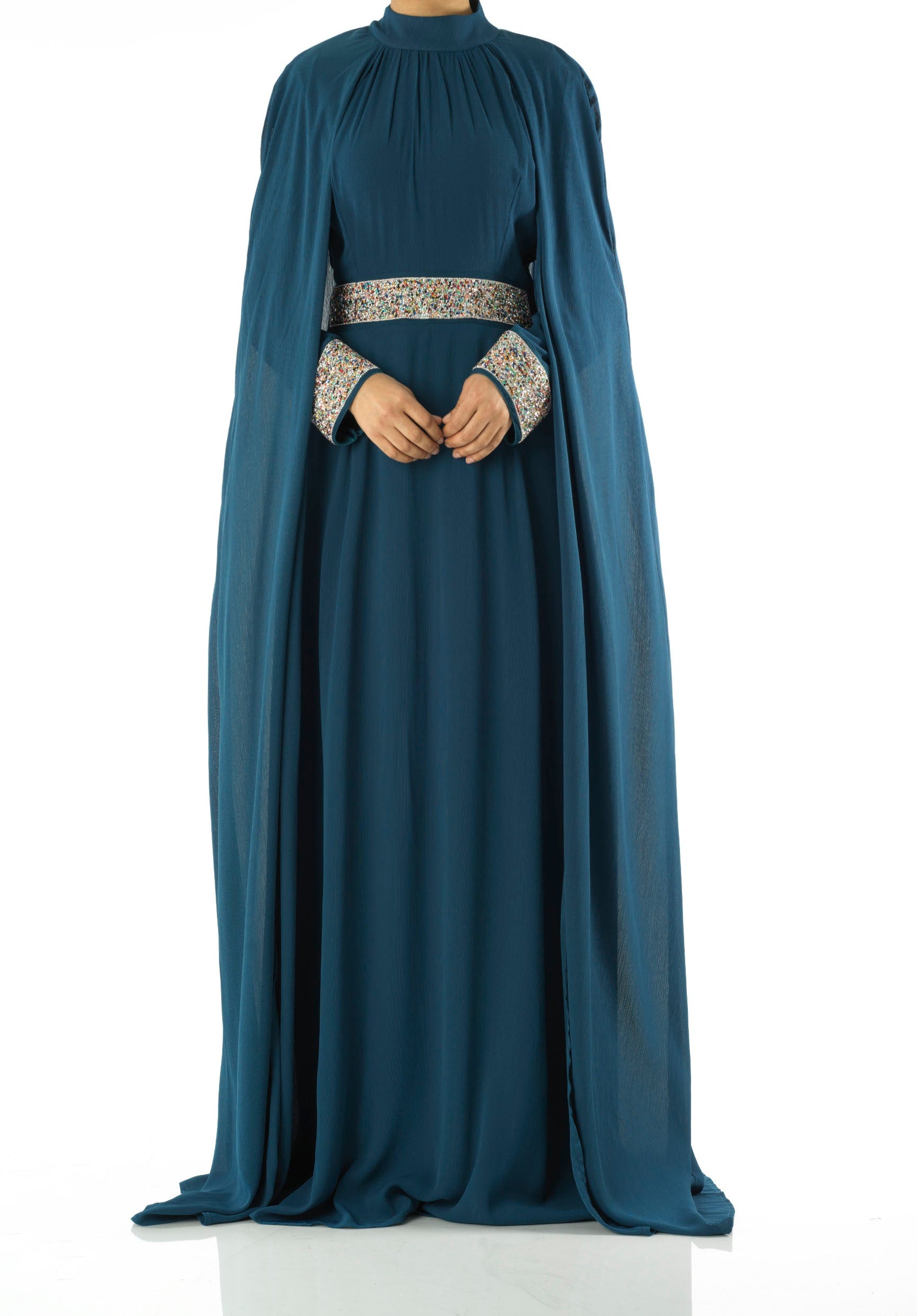 Boqorad crystal cape maxi dress Kabayare