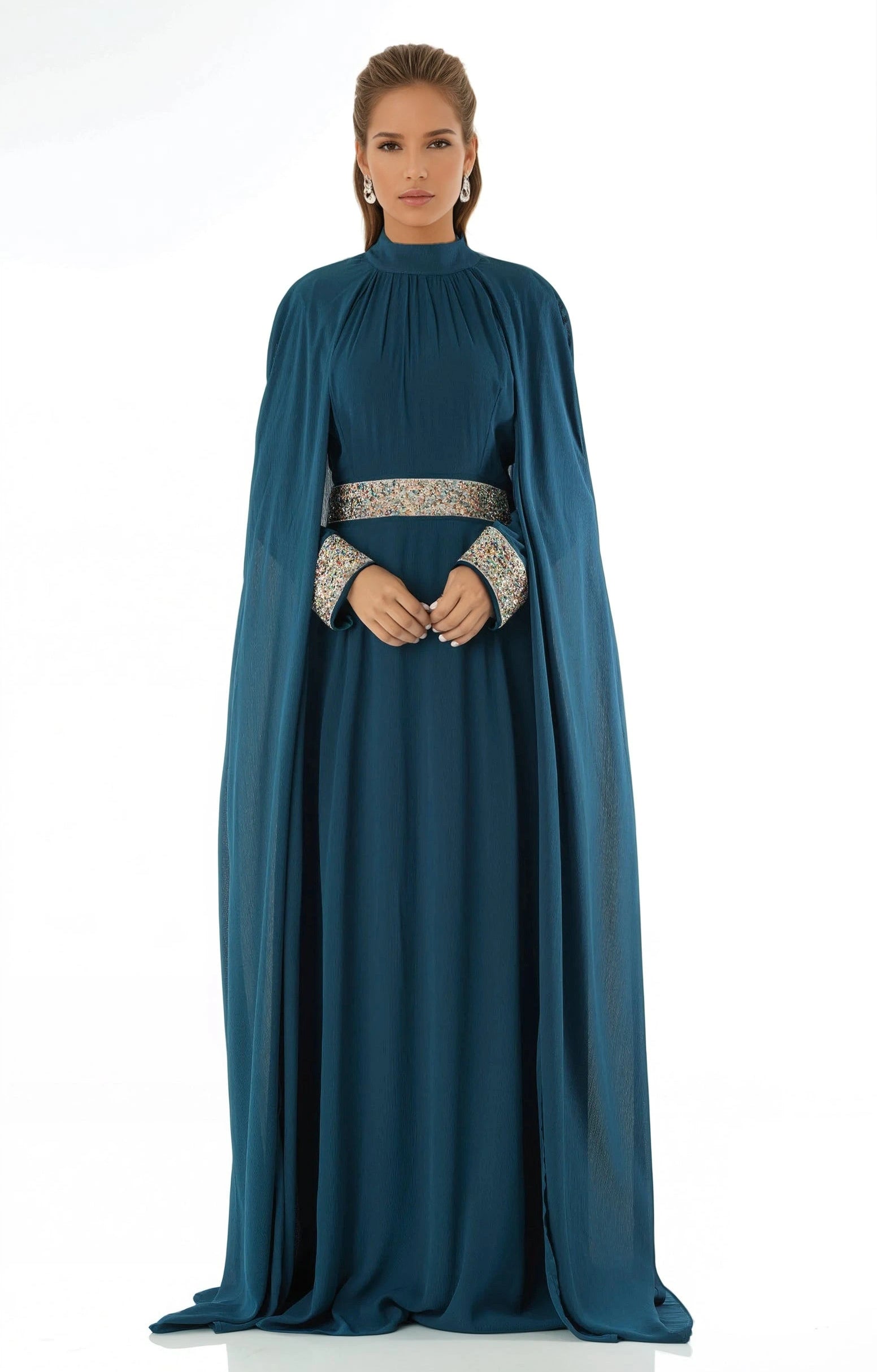 Boqorad crystal cape maxi dress Kabayare