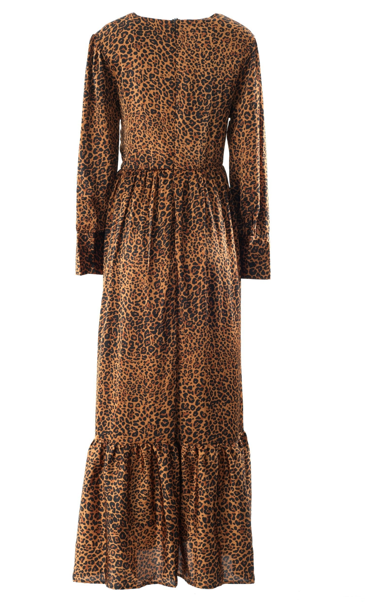 Brown cheetah print satin maxi modest dress Kabayare