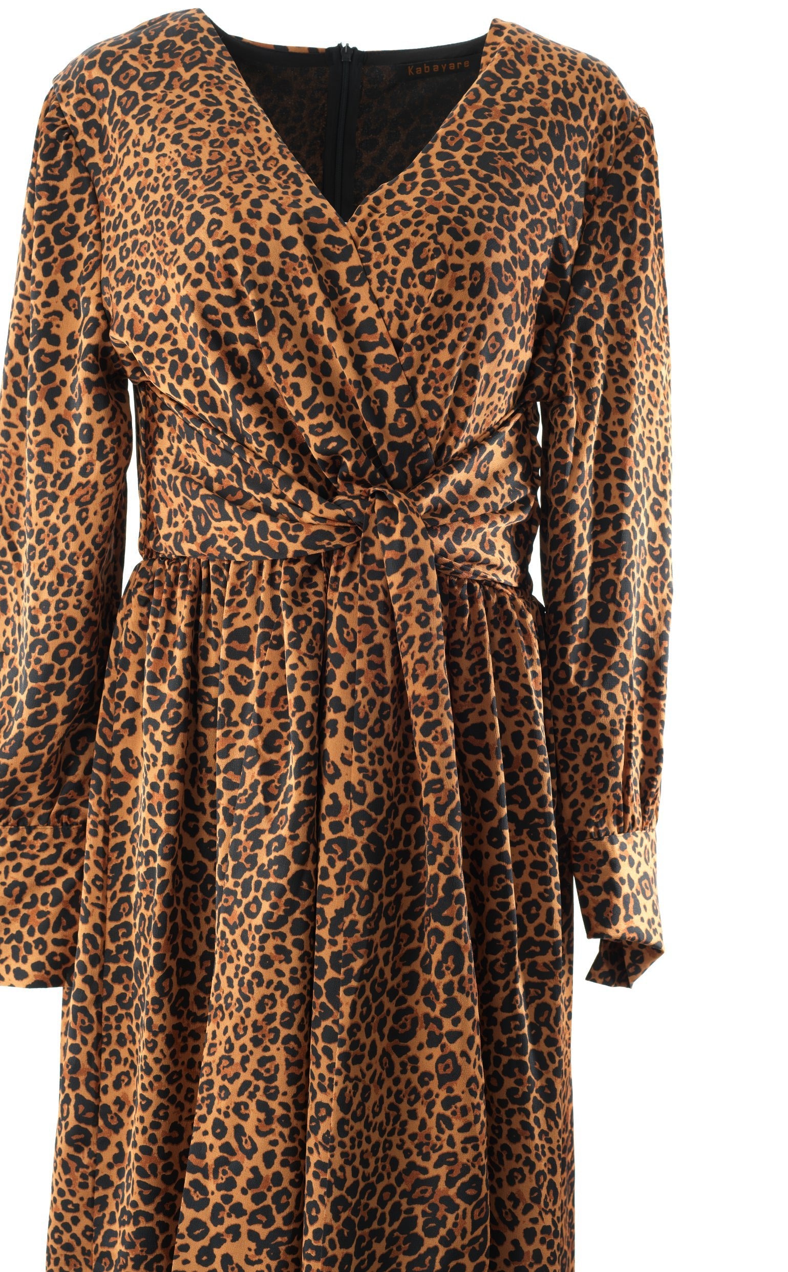 Brown cheetah print satin maxi modest dress Kabayare