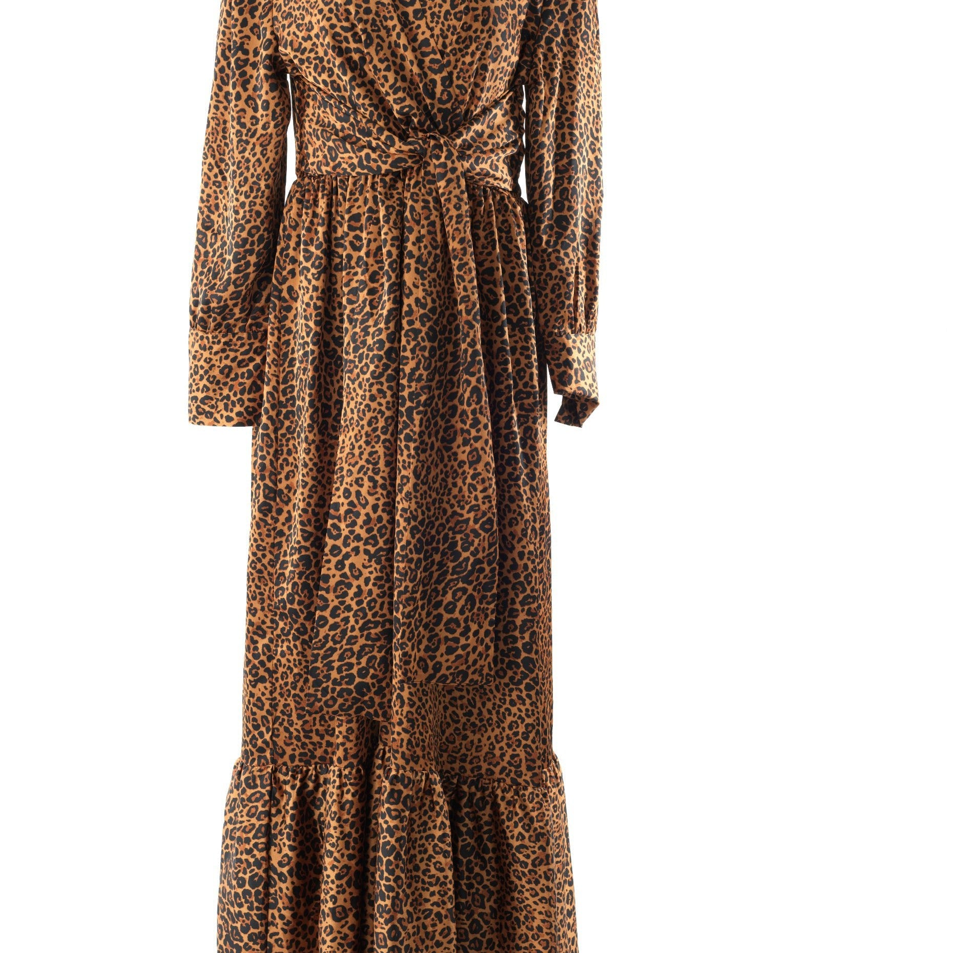 Brown cheetah print satin maxi modest dress Kabayare