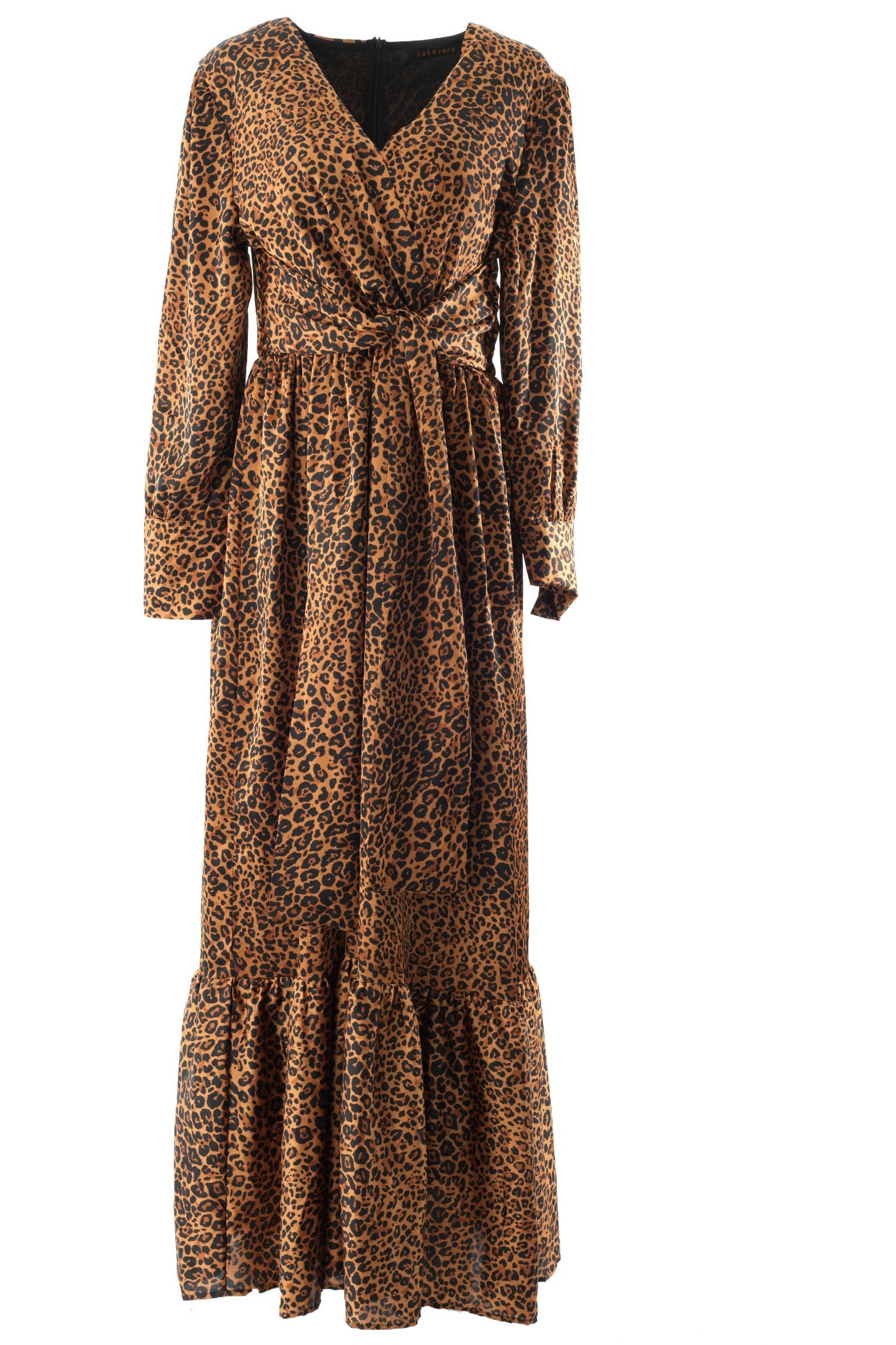 Brown cheetah print satin maxi modest dress Kabayare