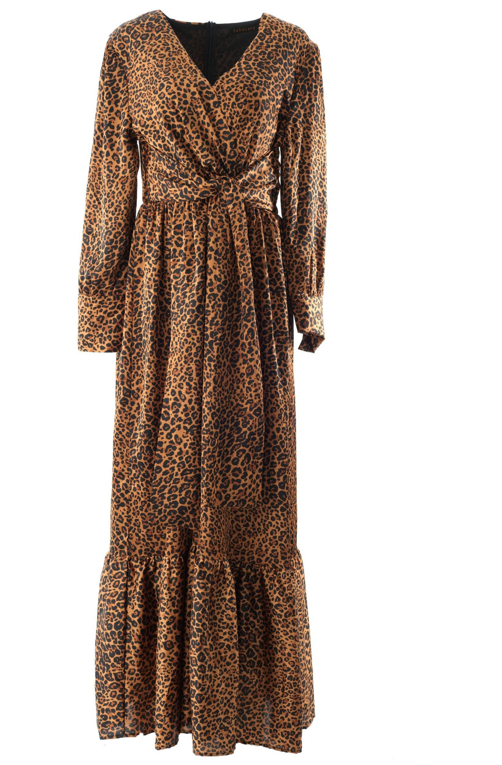 Brown cheetah print satin maxi modest dress Kabayare