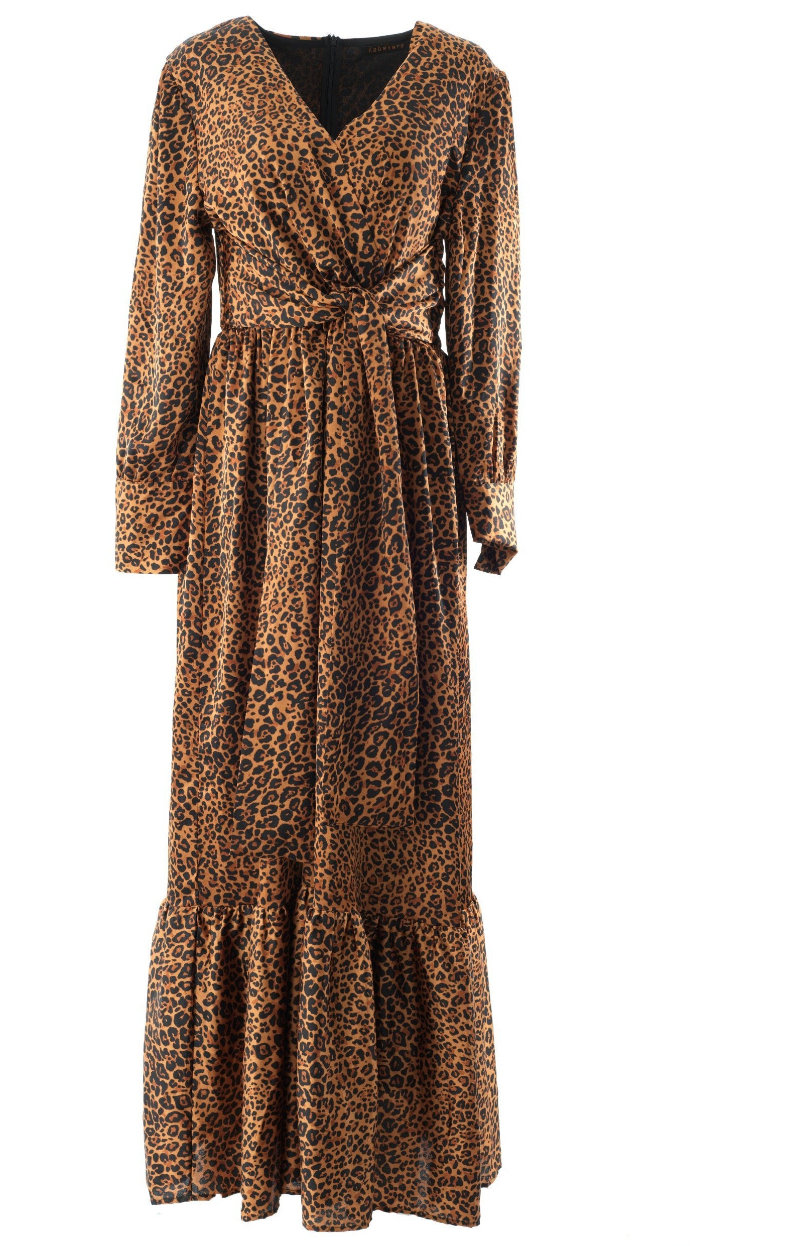 Brown cheetah print satin maxi modest dress Kabayare