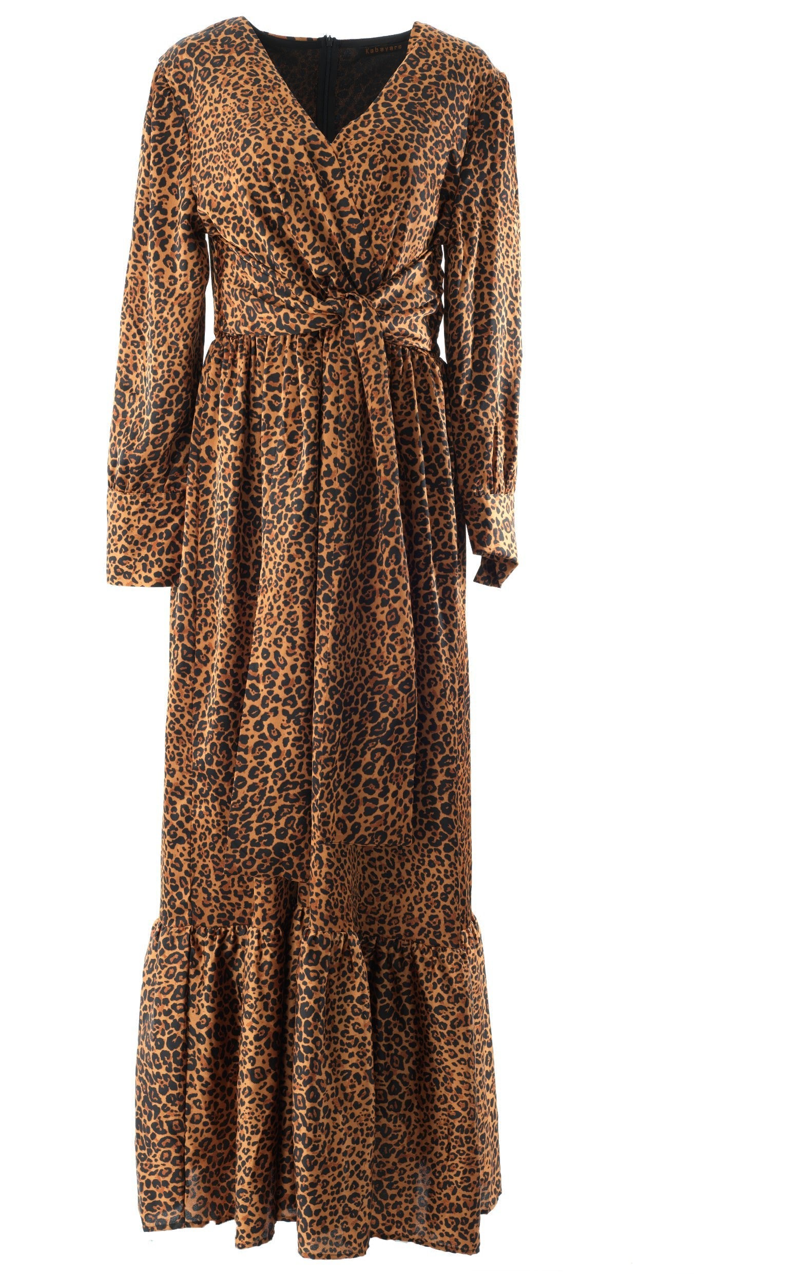 Brown cheetah print satin maxi modest dress Kabayare