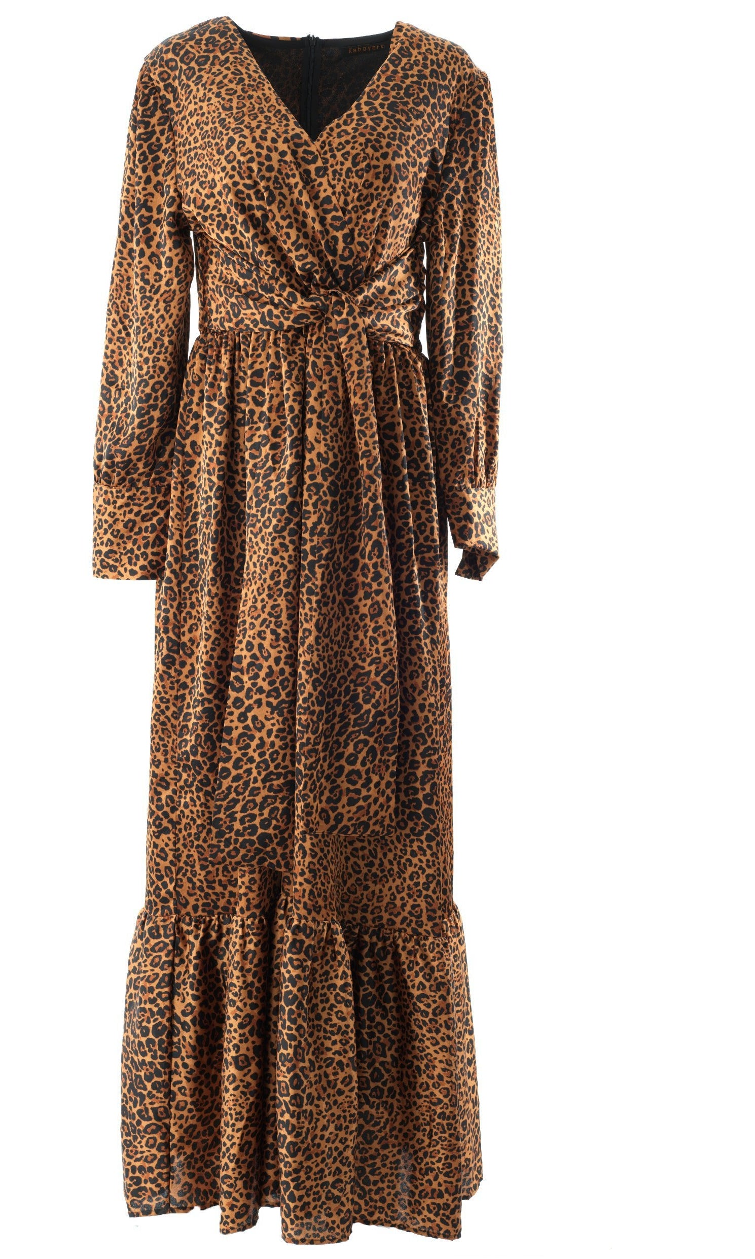 Brown cheetah print satin maxi modest dress Kabayare