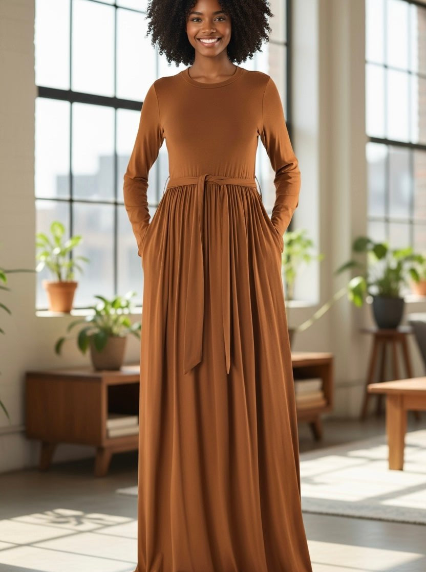 Brown Cotton Candy Jersey Maxi Dress Kabayare