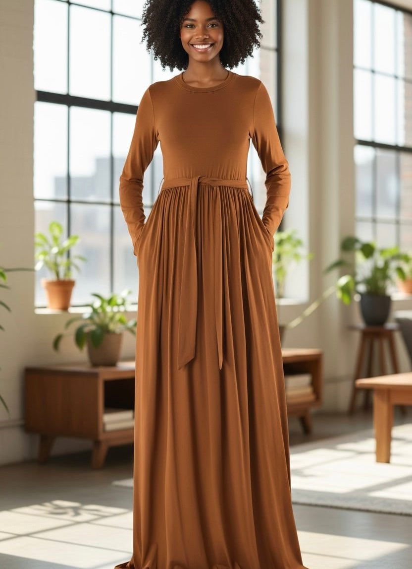 Brown Cotton Candy Jersey Maxi Dress Kabayare